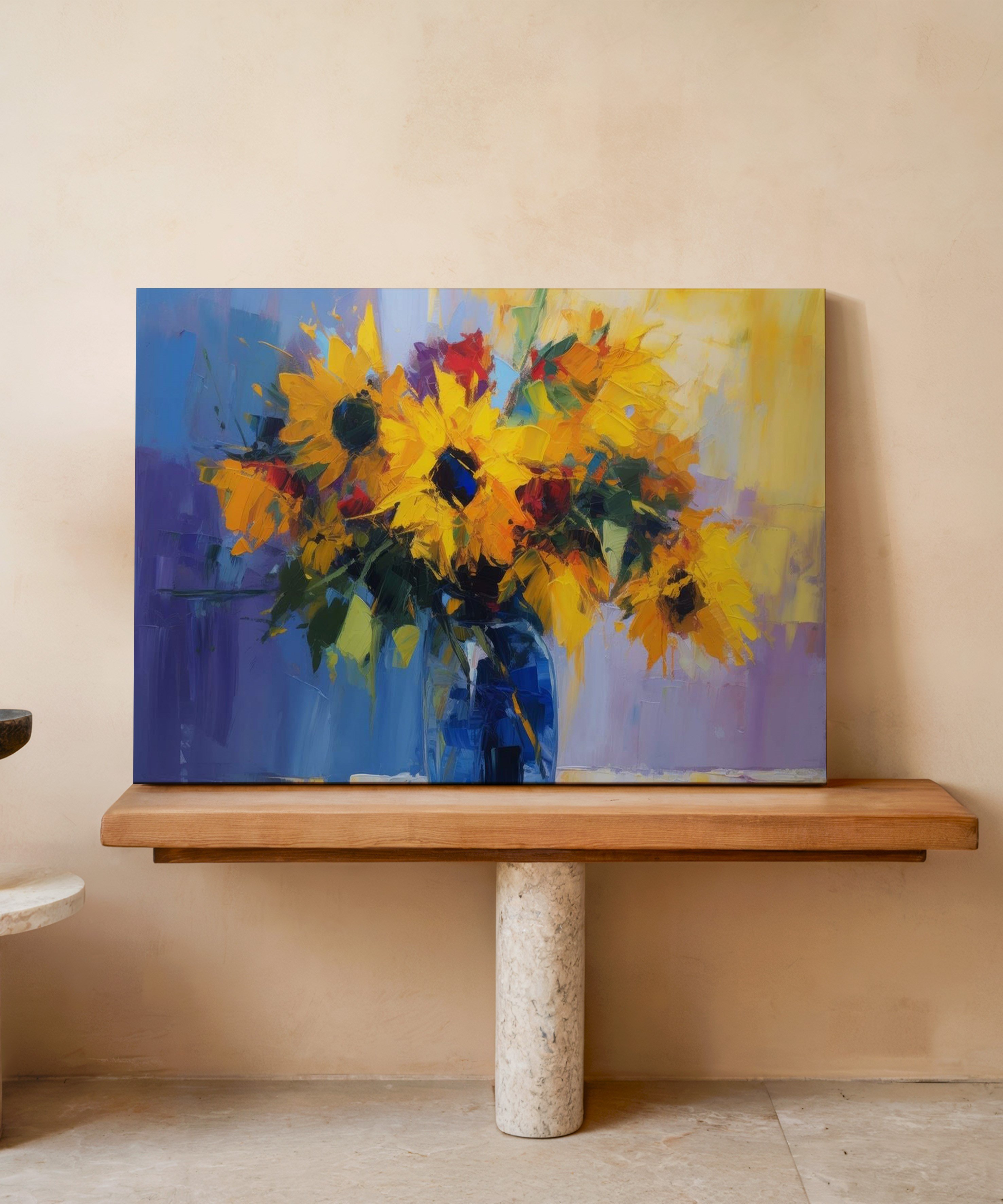 Vazoda Ayçiçekleri | Yağlıboya dokulu canvas baskı