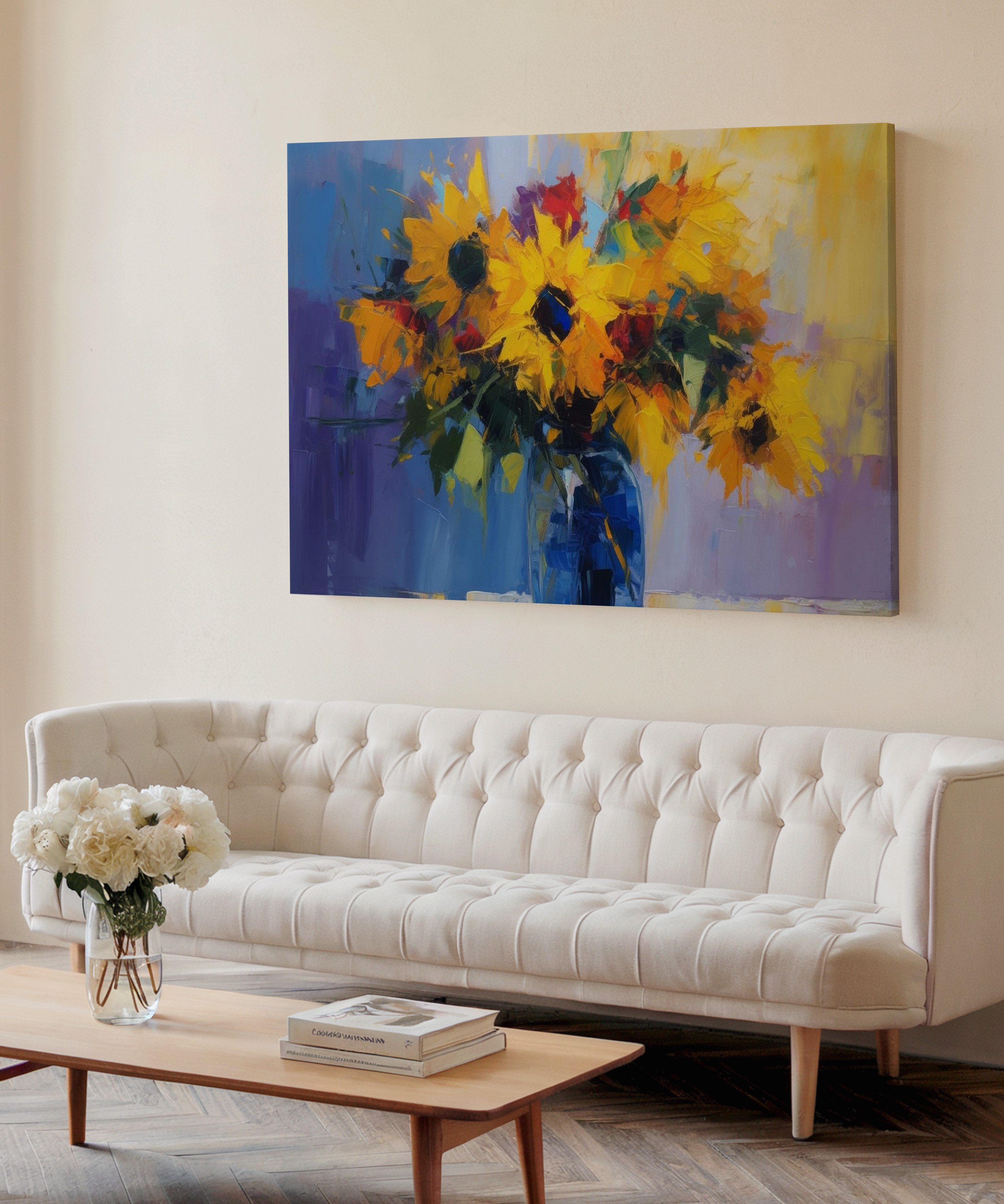 Vazoda Ayçiçekleri | Yağlıboya dokulu canvas baskı