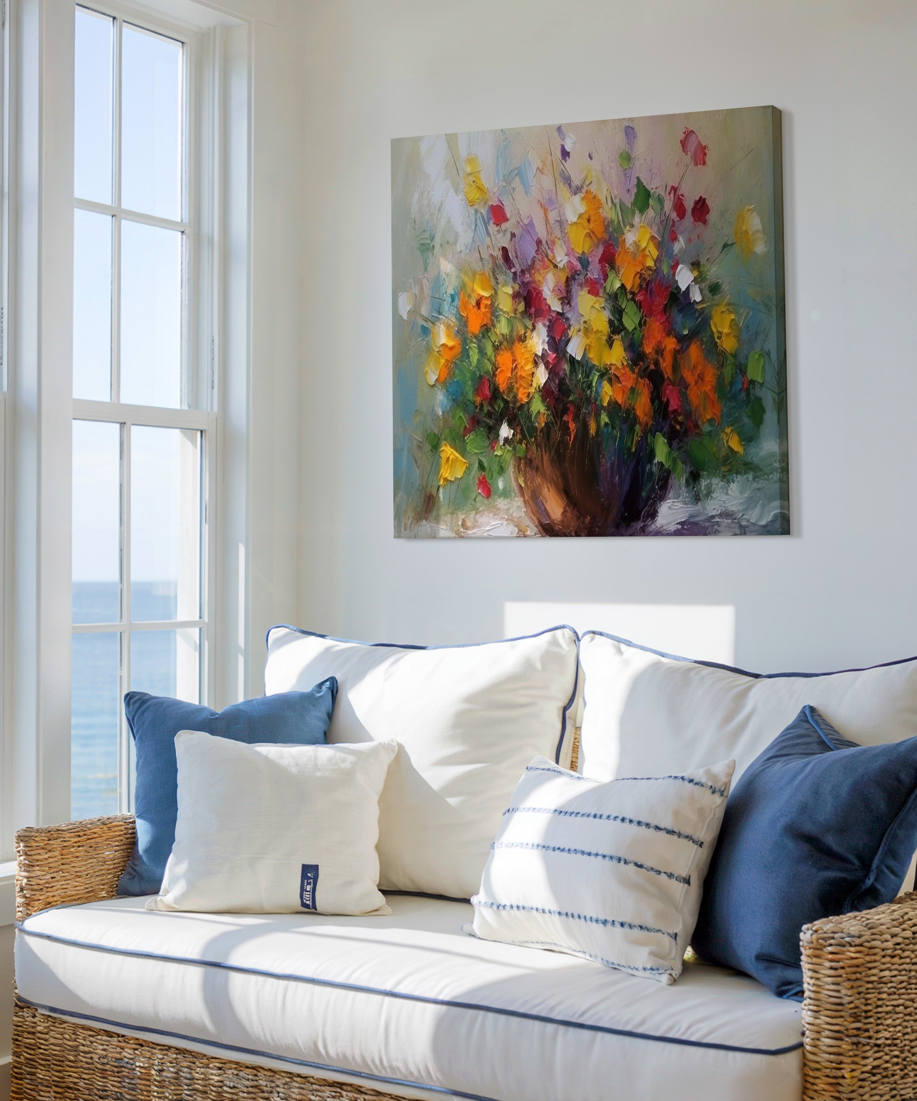 Vazoda Çiçekler | Yağlıboya dokulu canvas baskı