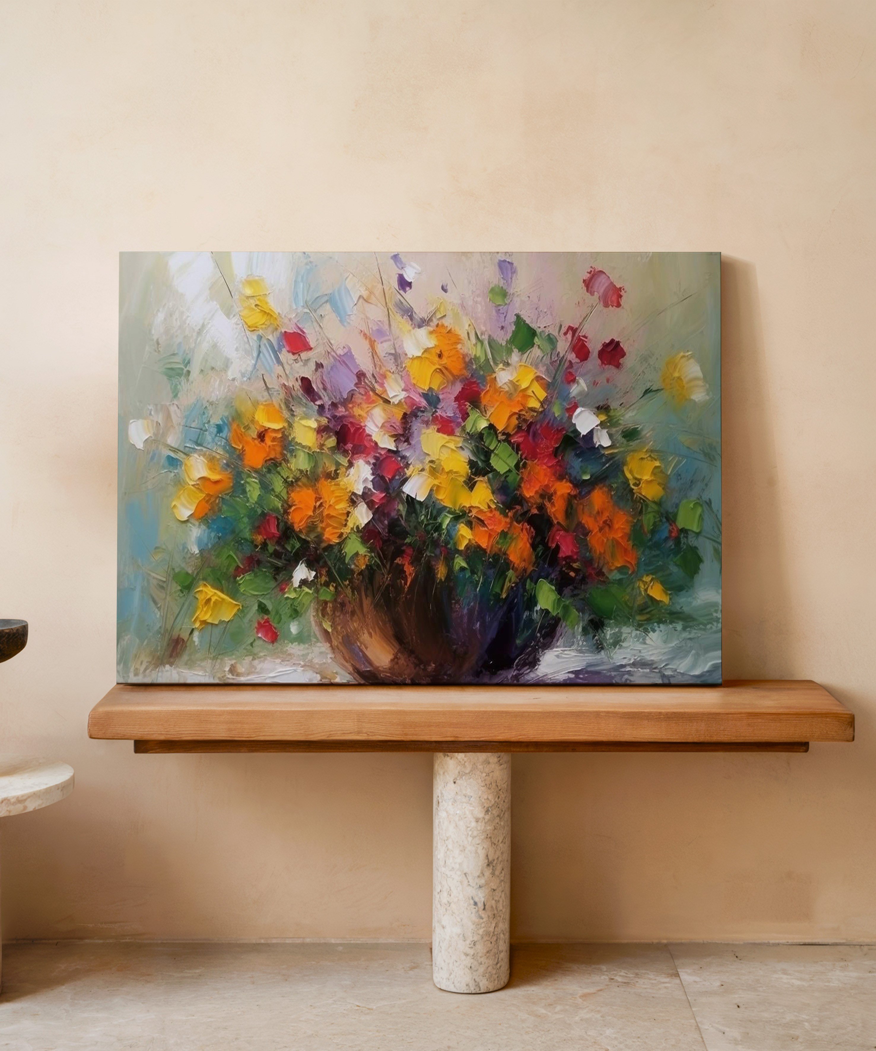 Vazoda Çiçekler | Yağlıboya dokulu canvas baskı
