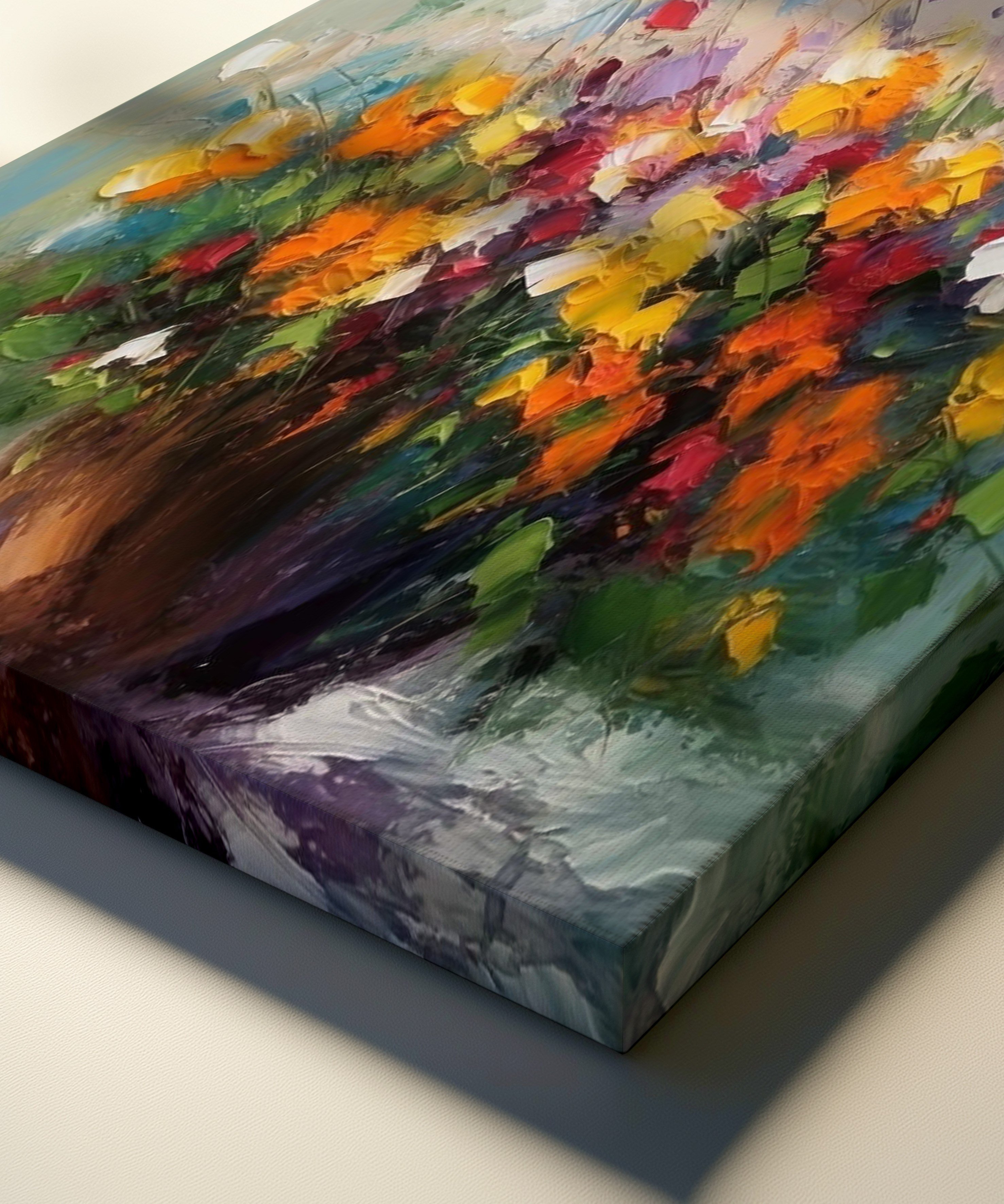 Vazodan Taşan Çiçekler | Yağlıboya dokulu canvas baskı