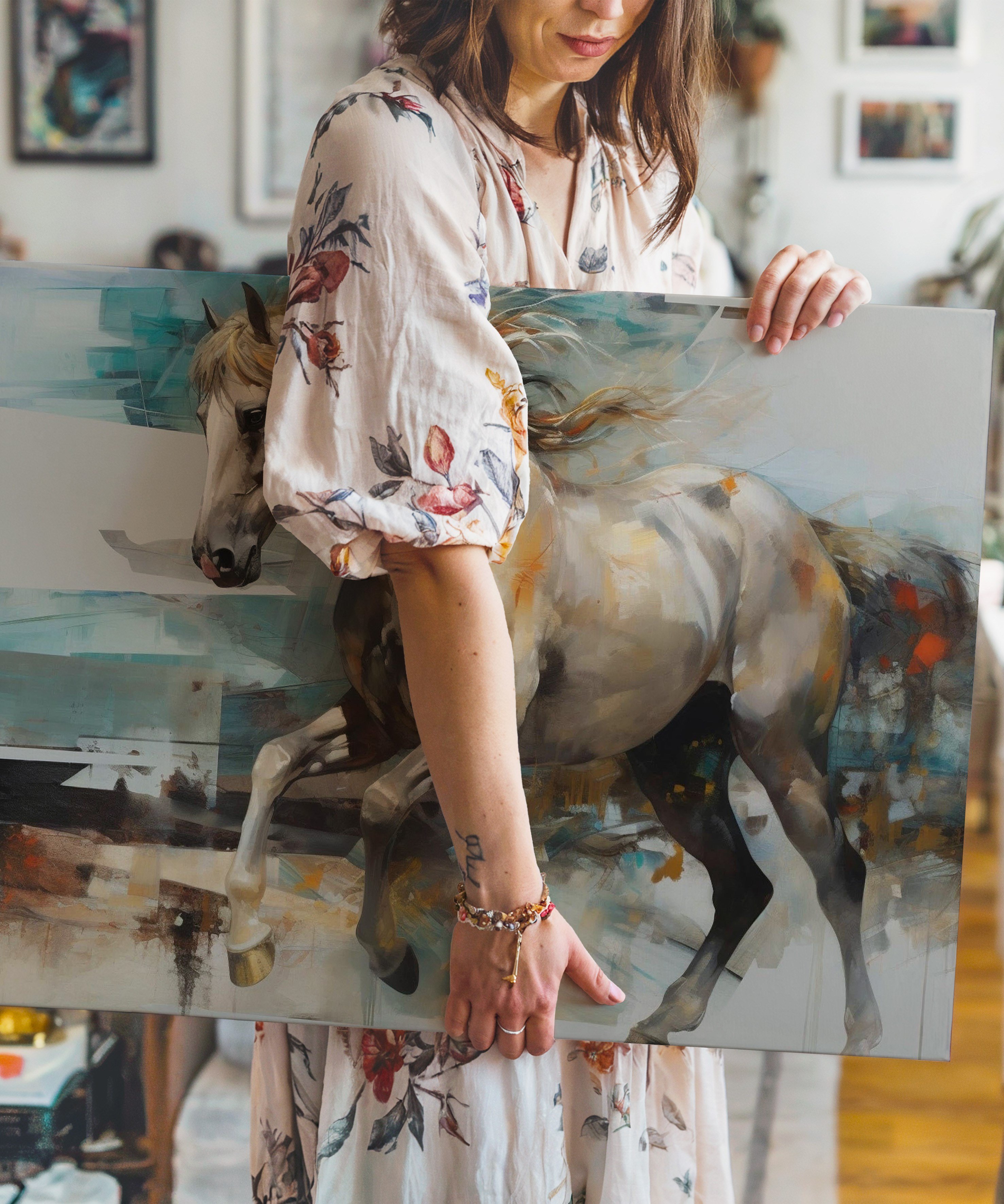 White Horse | Yağlıboya dokulu canvas baskı