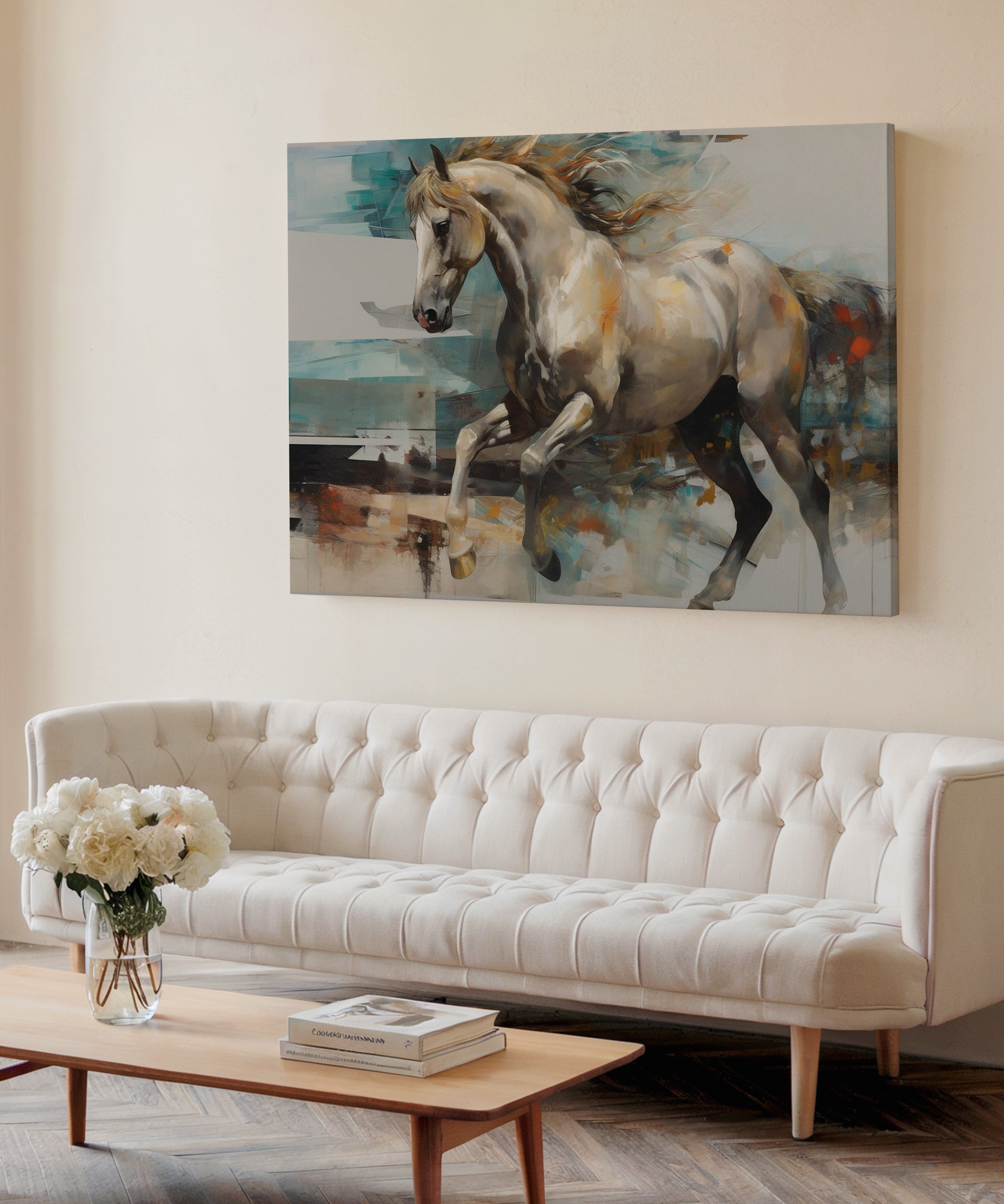 White Horse | Yağlıboya dokulu canvas baskı