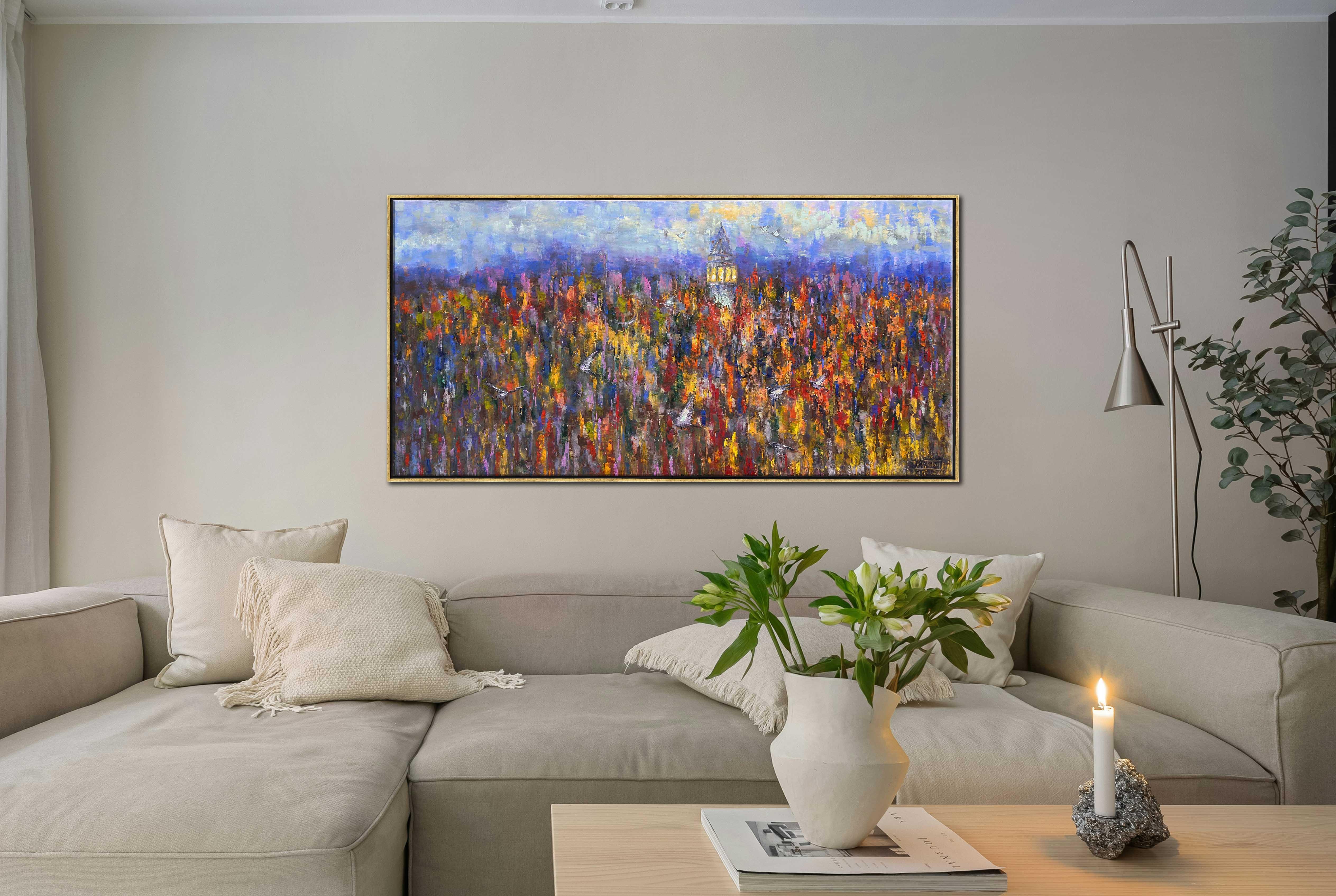 Yağmurda Galata Kuşları | Yağlı Boya Tablo