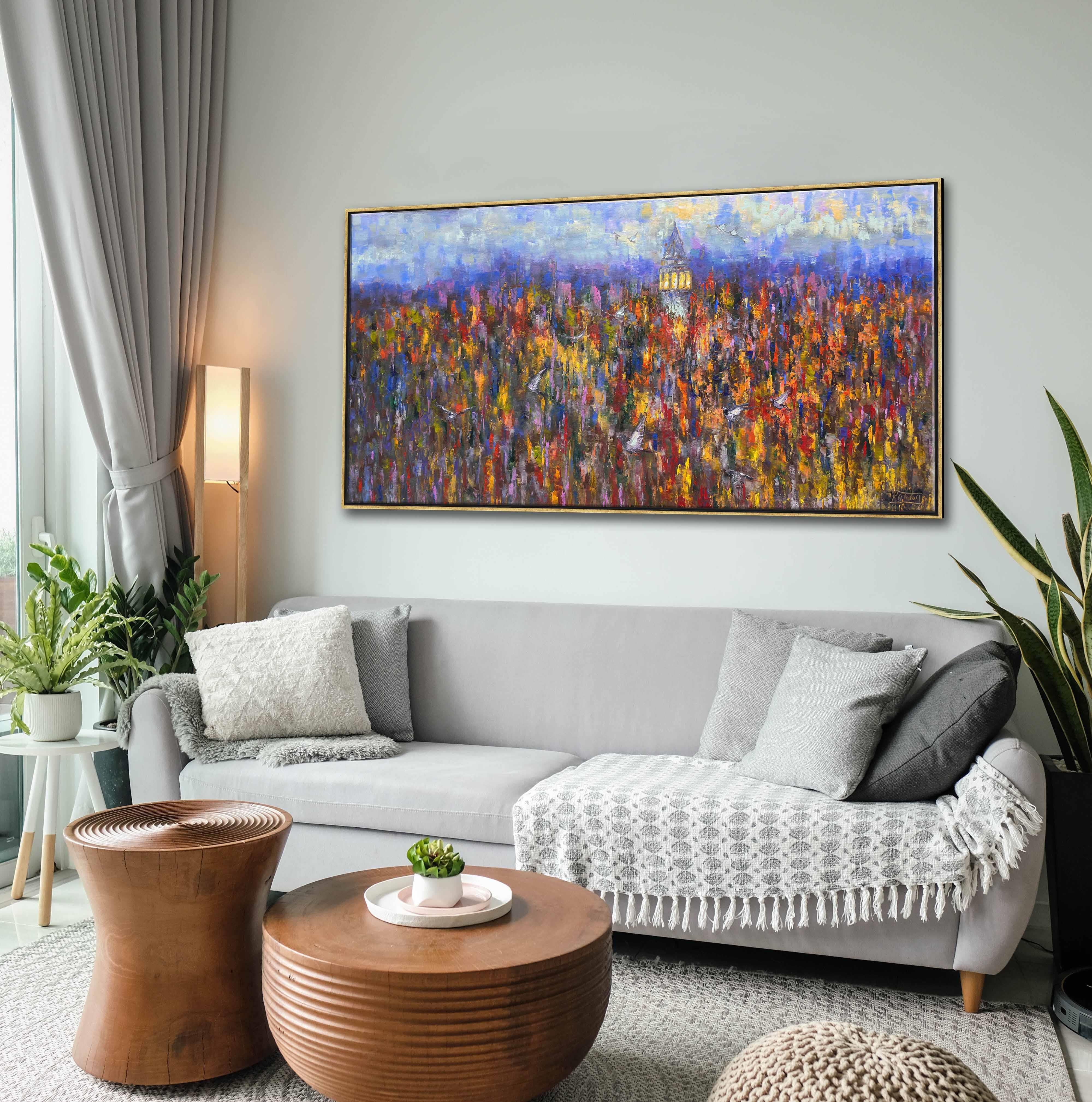 Yağmurda Galata Kuşları | Yağlı Boya Tablo