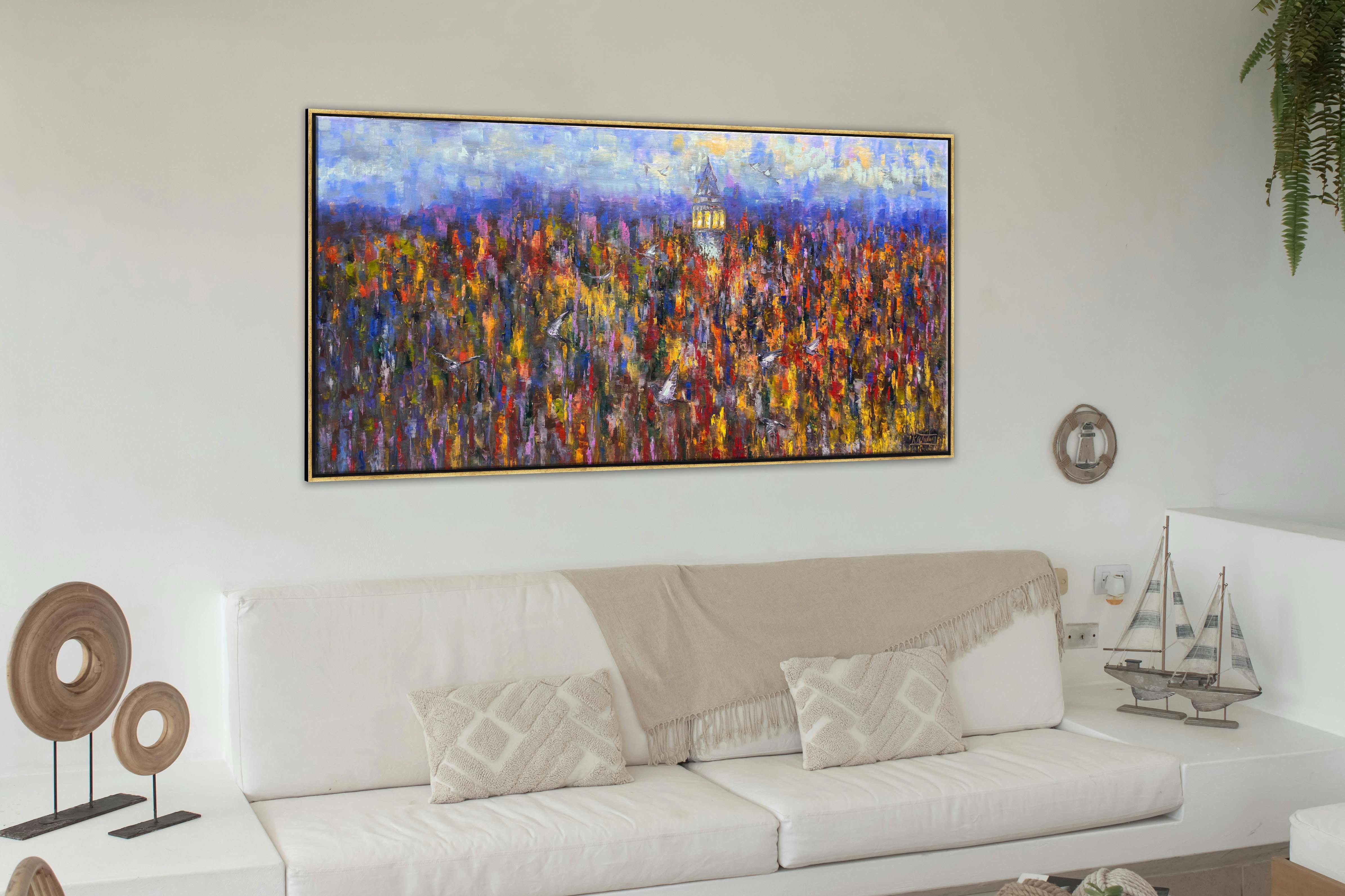 Yağmurda Galata Kuşları | Yağlı Boya Tablo