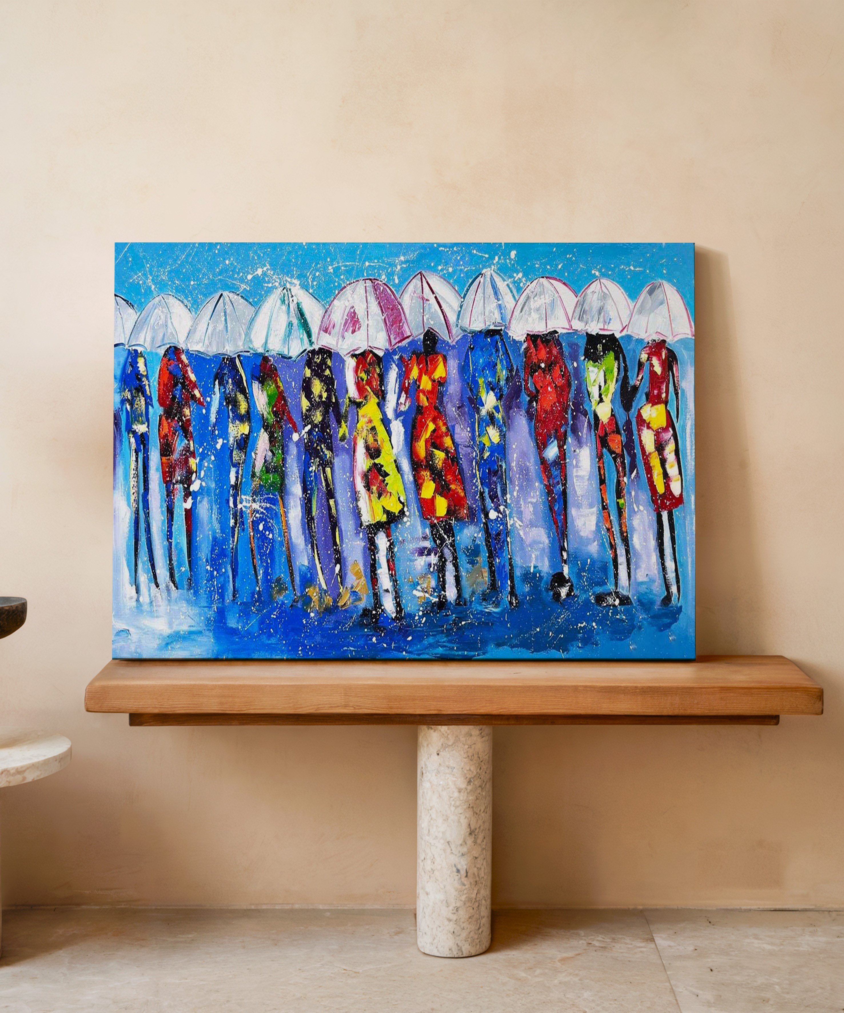 Yağmurun Altında | Yağlı Boya Dokulu Canvas Baskı