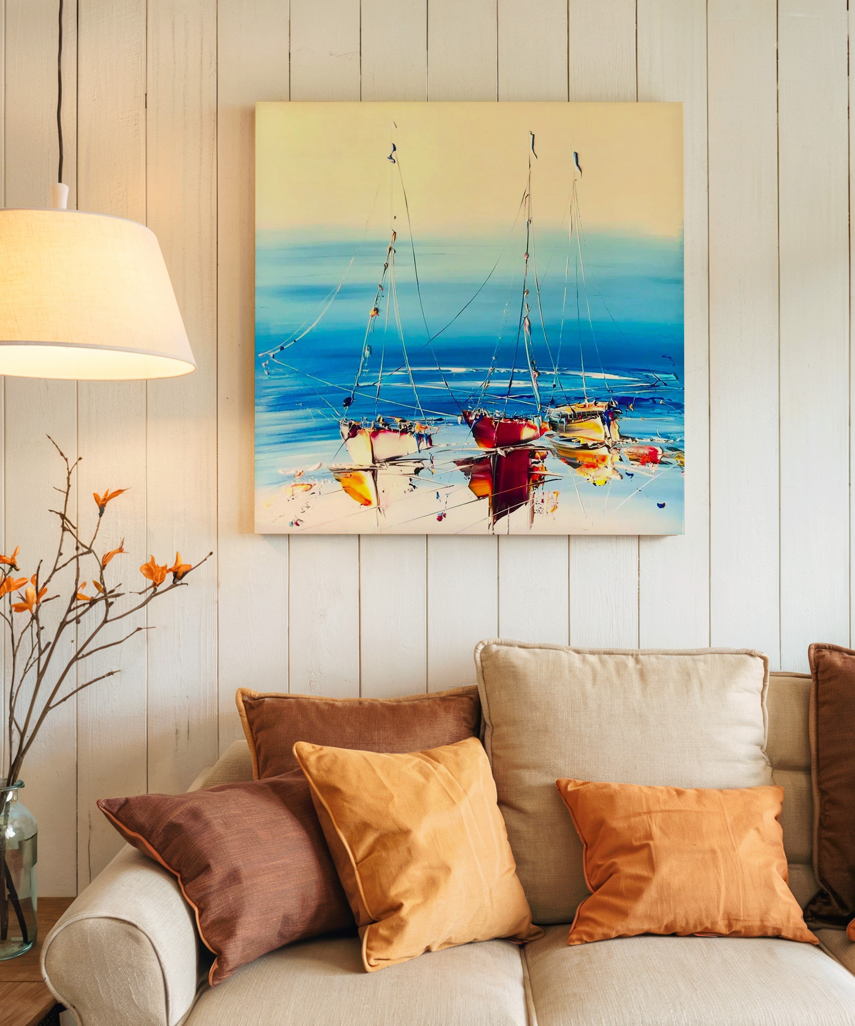 Yelkenli Yansıma | Yağlı Boya Dokulu Canvas Baskı