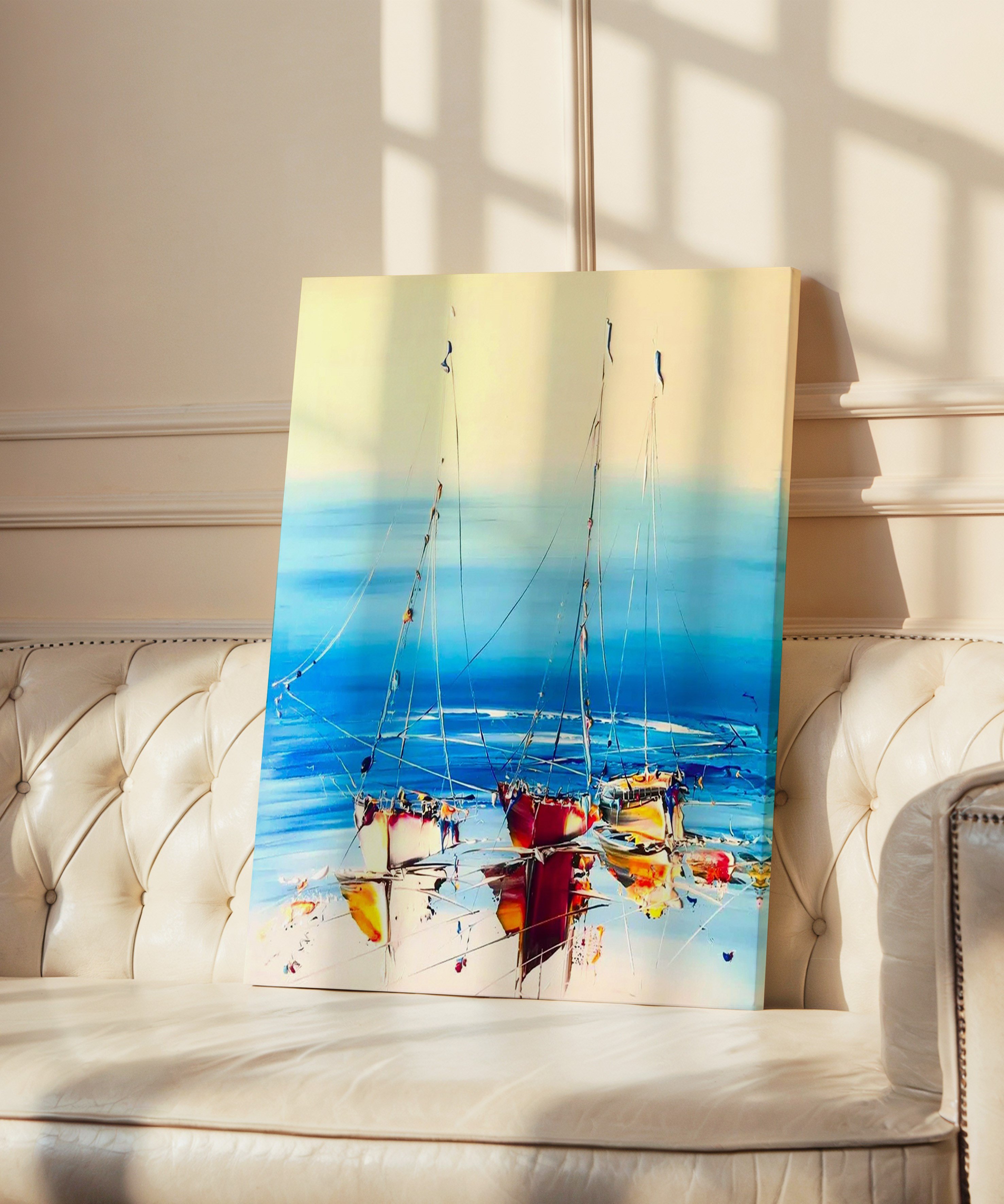 Yelkenli Yansıma | Yağlı Boya Dokulu Canvas Baskı