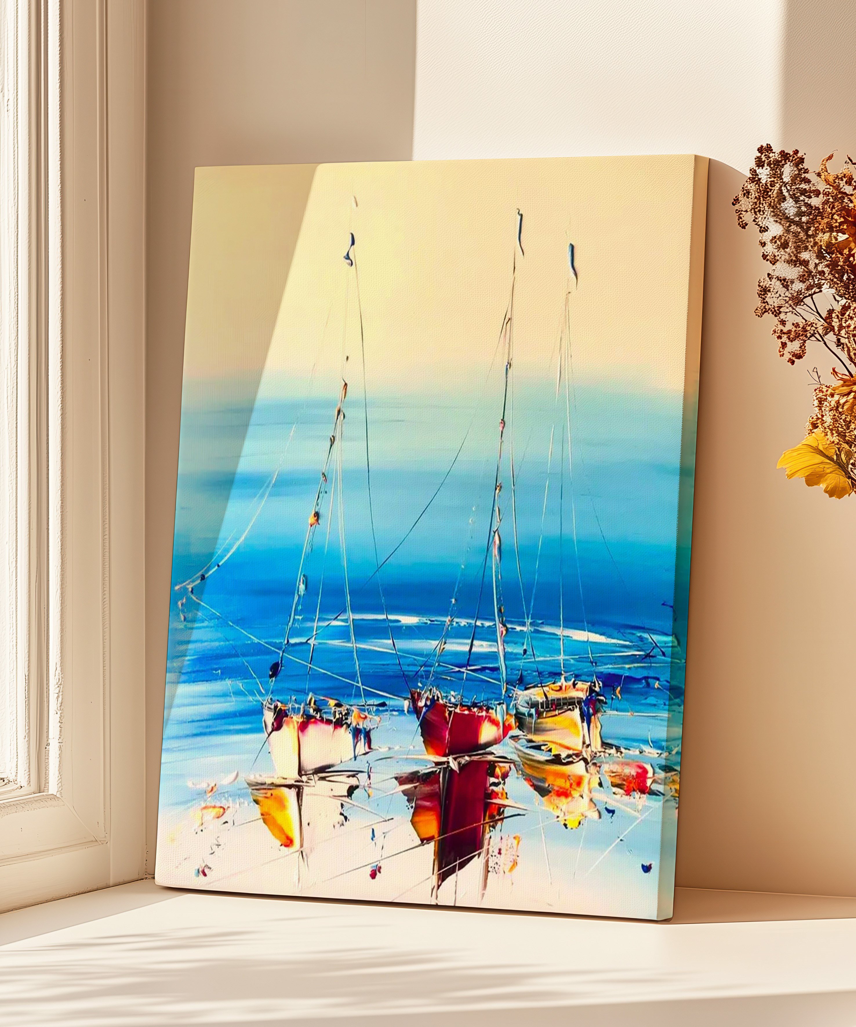 Yelkenli Yansıma | Yağlı Boya Dokulu Canvas Baskı