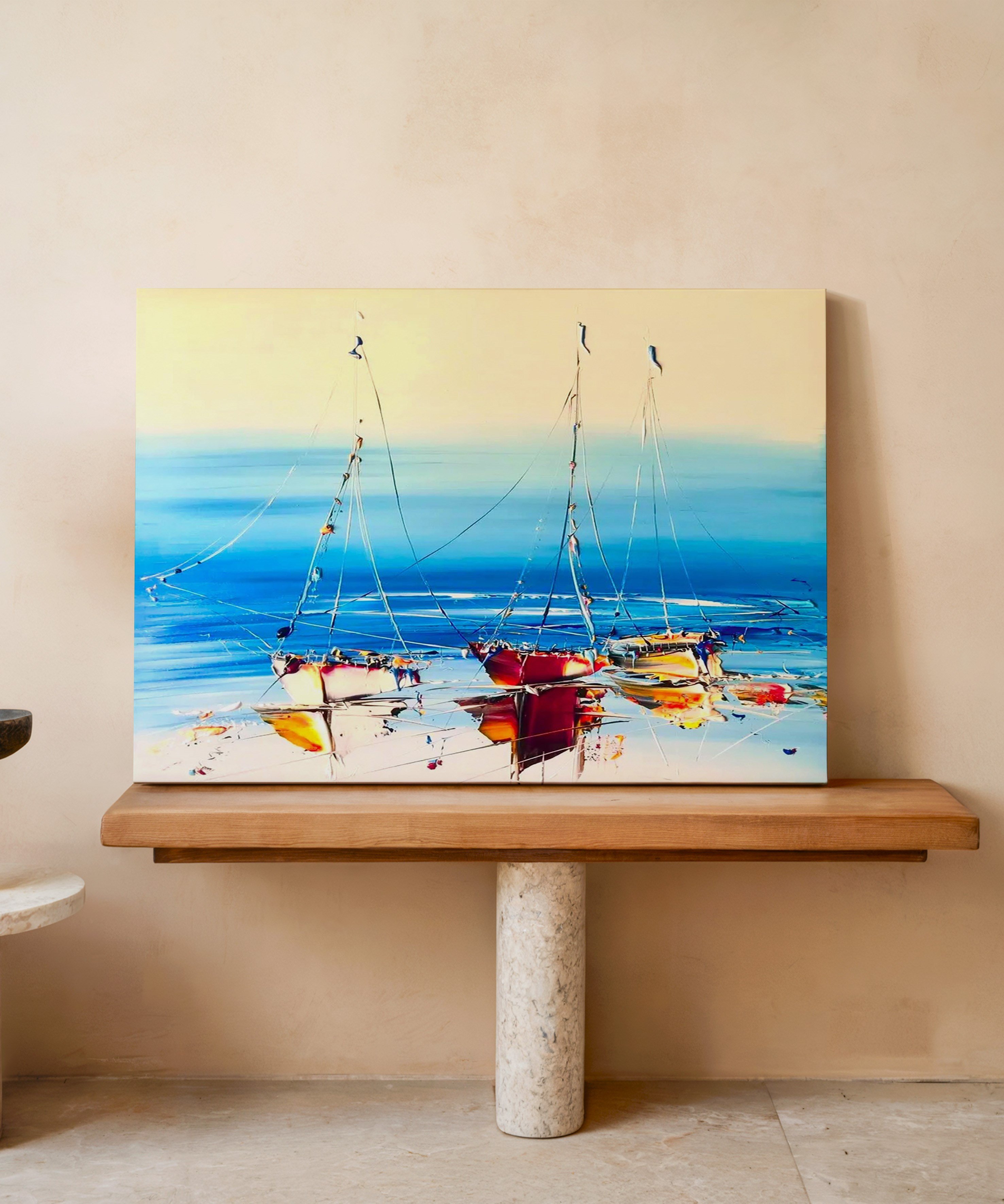 Yelkenli Yansıma | Yağlı Boya Dokulu Canvas Baskı