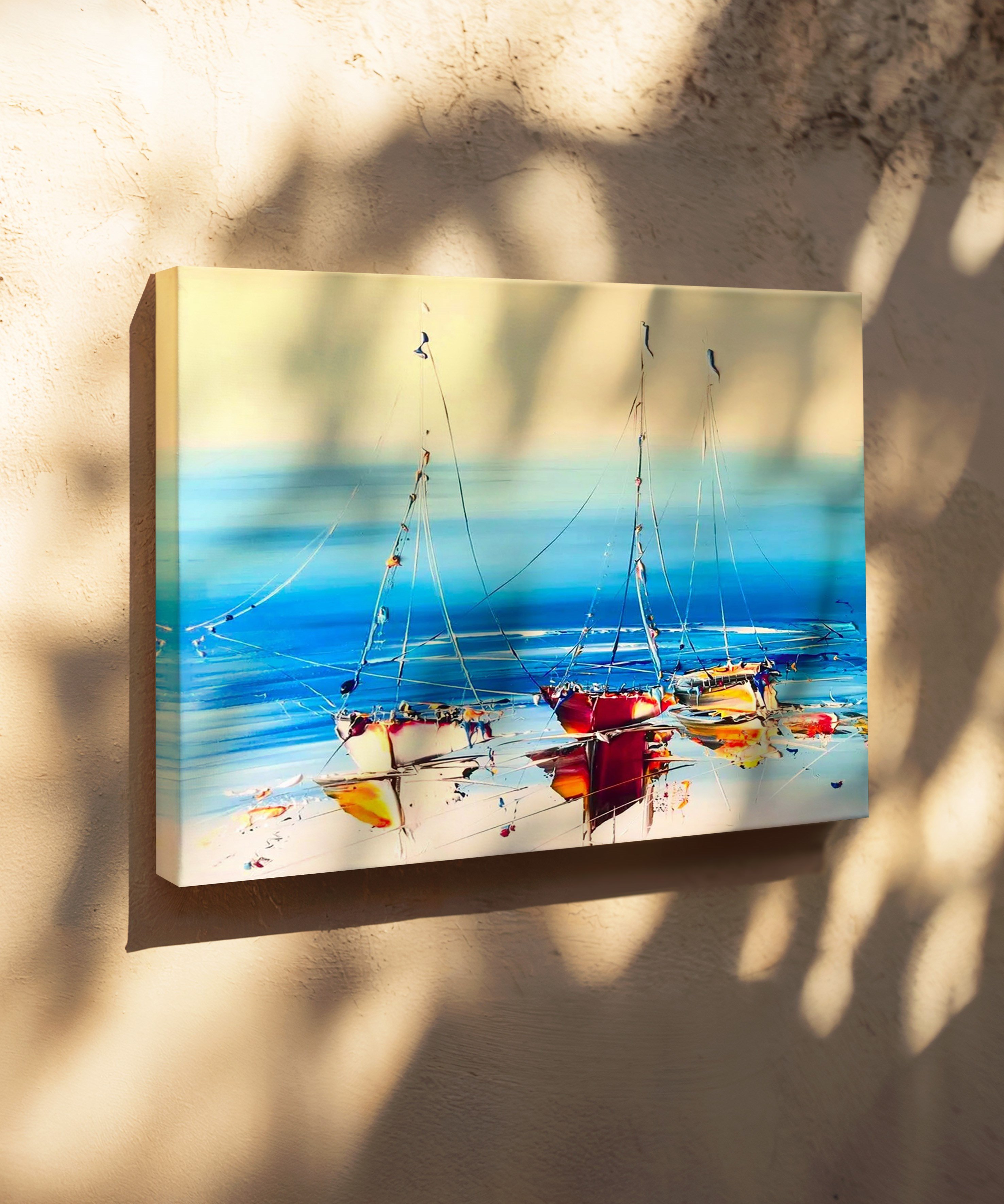 Yelkenli Yansıma | Yağlı Boya Dokulu Canvas Baskı