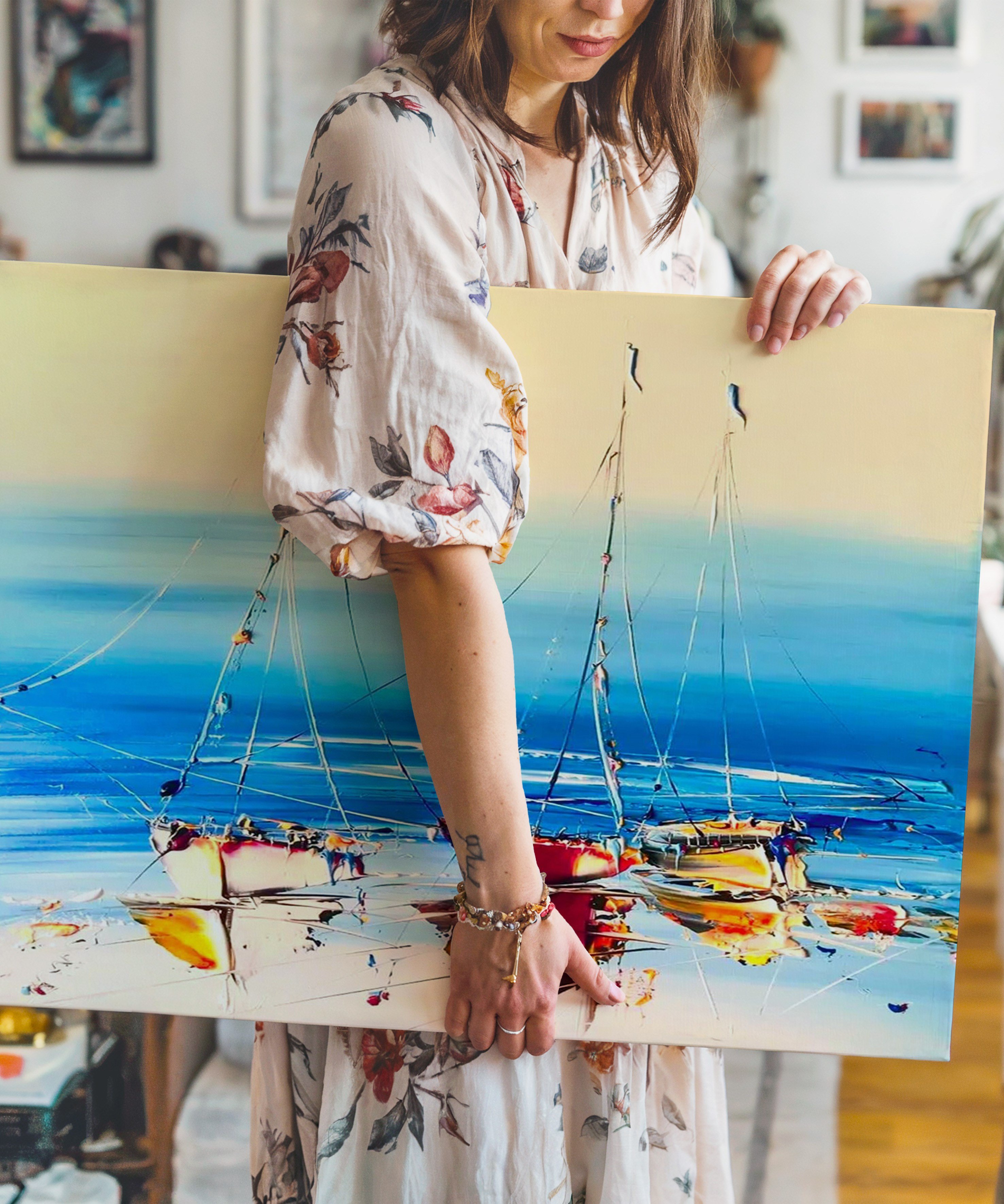 Yelkenli Yansıma | Yağlı Boya Dokulu Canvas Baskı