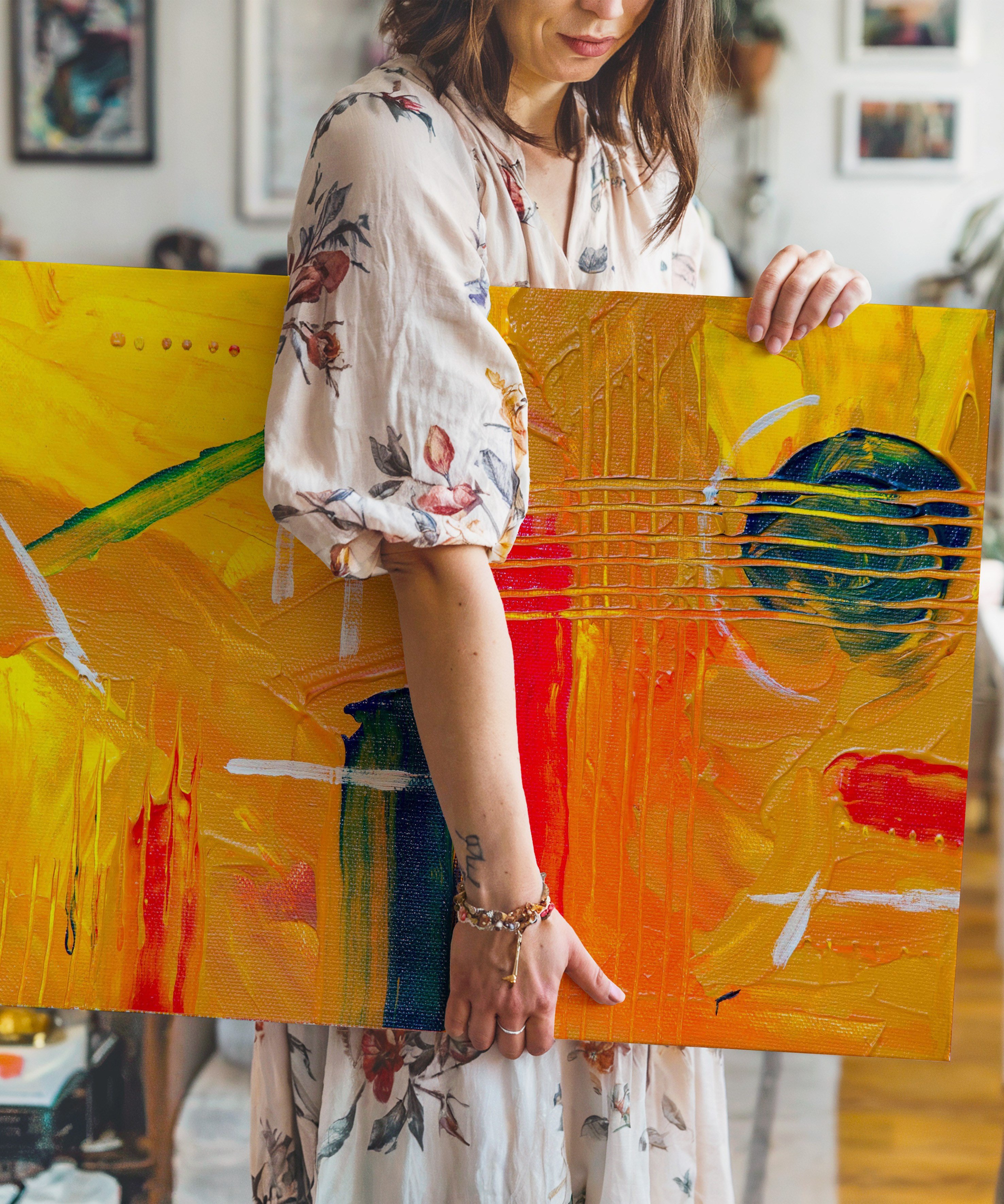 Yellow Brush  | Yağlıboya dokulu canvas baskı