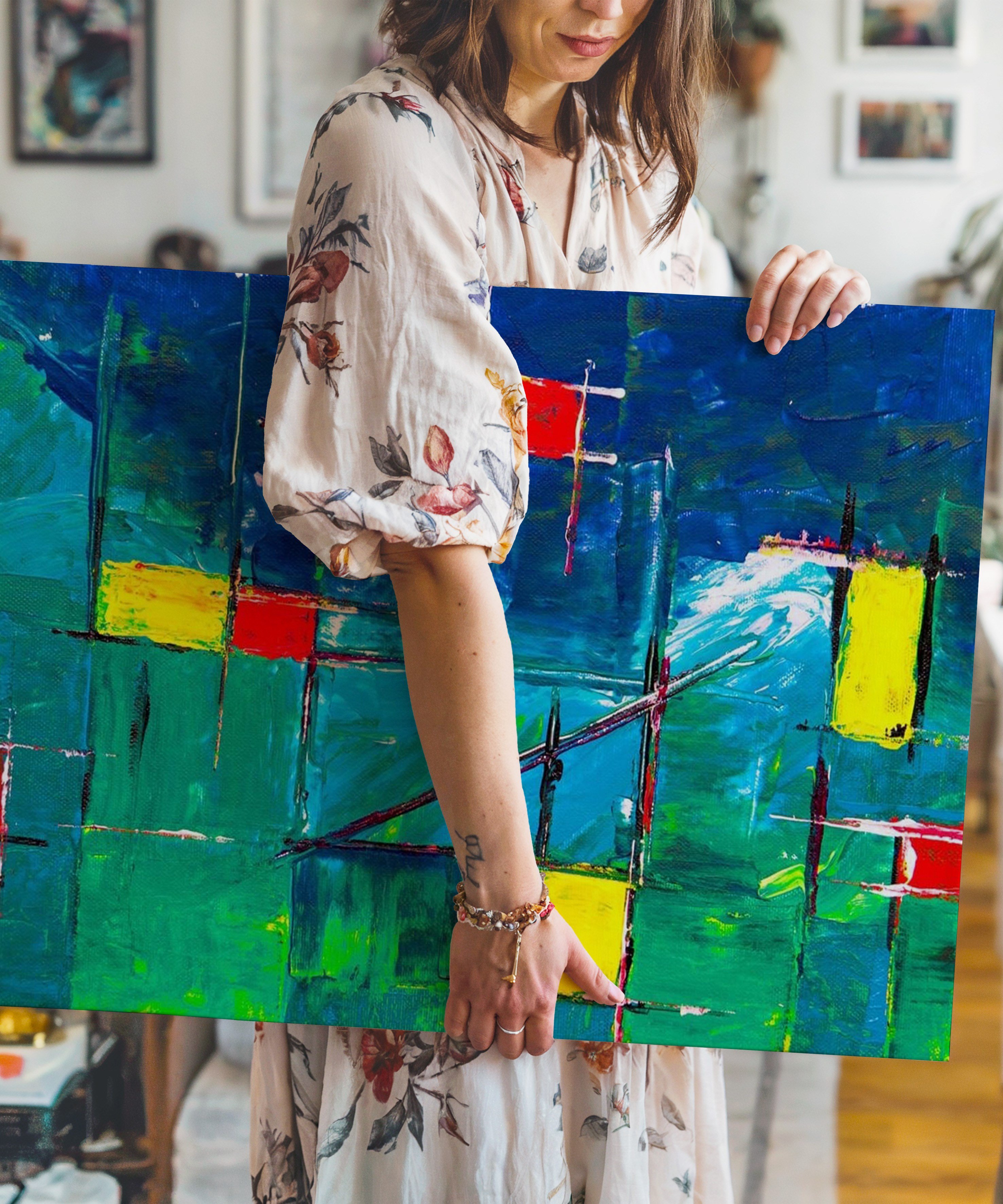 Yeşil mavi | Yağlıboya dokulu canvas baskı
