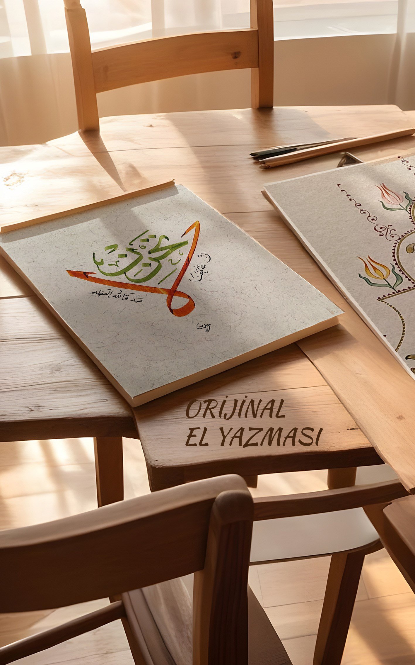 Yeşil ve Turuncu Etkili La Tahzen | Hat Sanatı