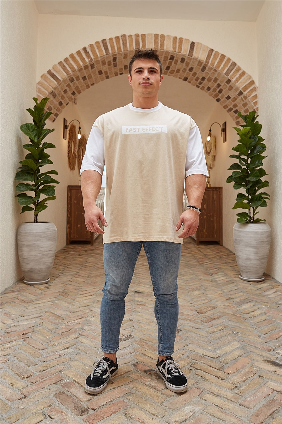 Basic Bej Oversize T-Shirt