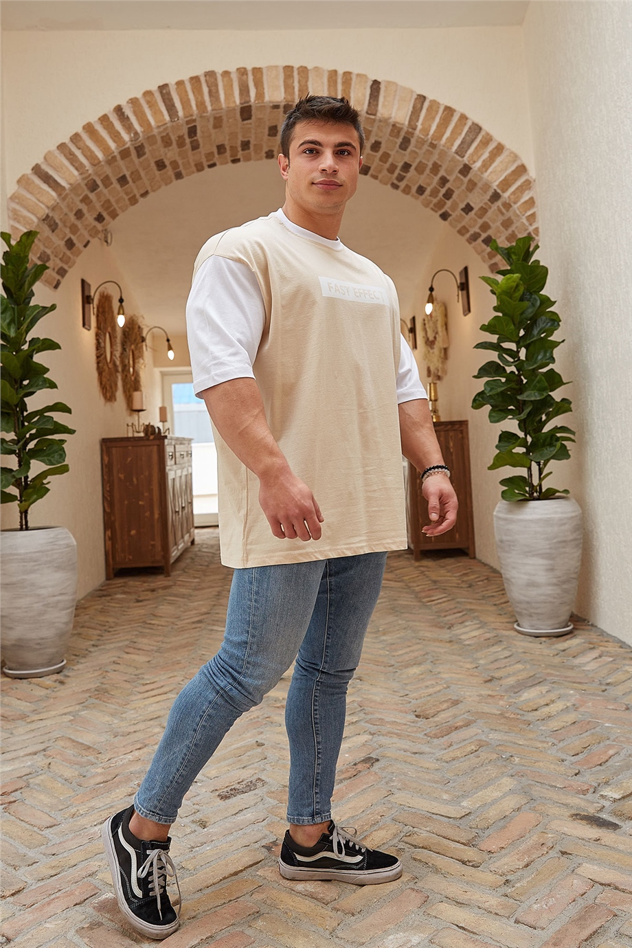 Basic Bej Oversize T-Shirt