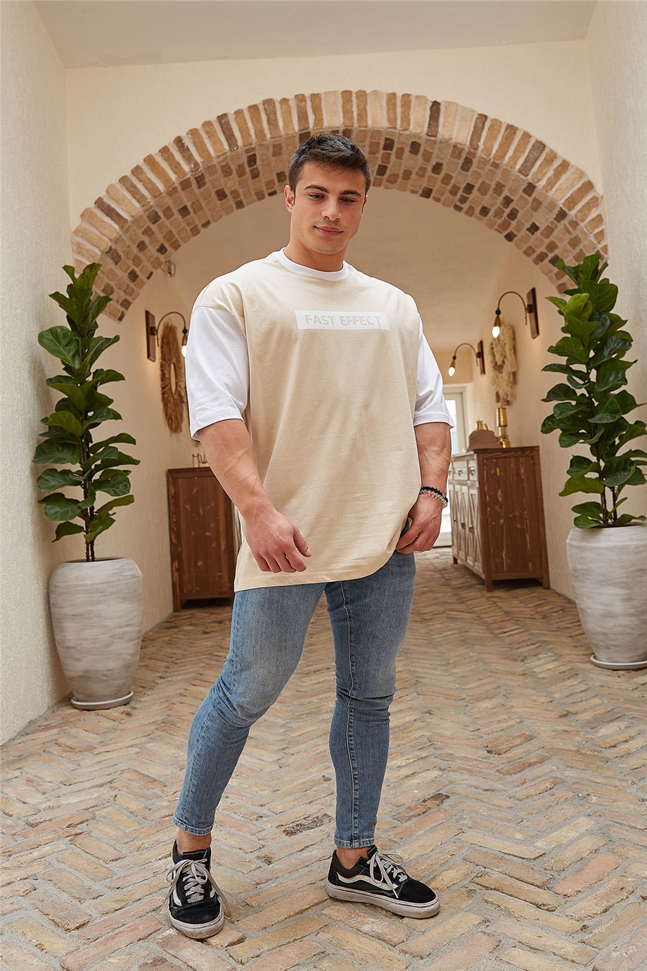 Basic Bej Oversize T-Shirt