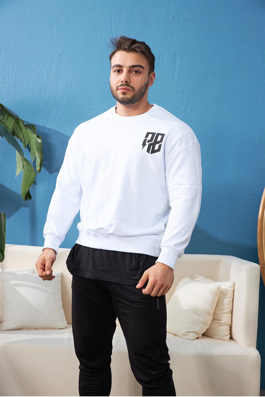 Basic Bisiklet Yaka Oversize Beyaz