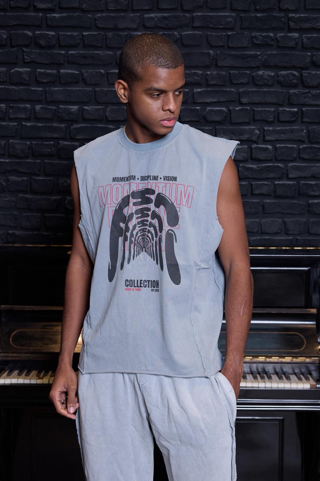 Baskılı Atlet Açık Gri