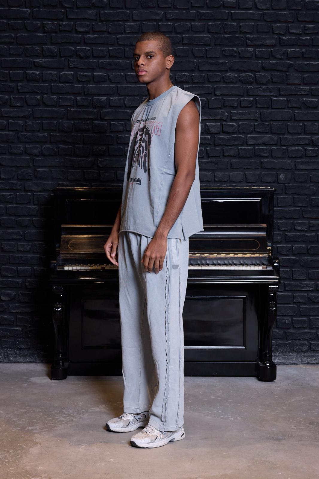 Baskılı Atlet Açık Gri