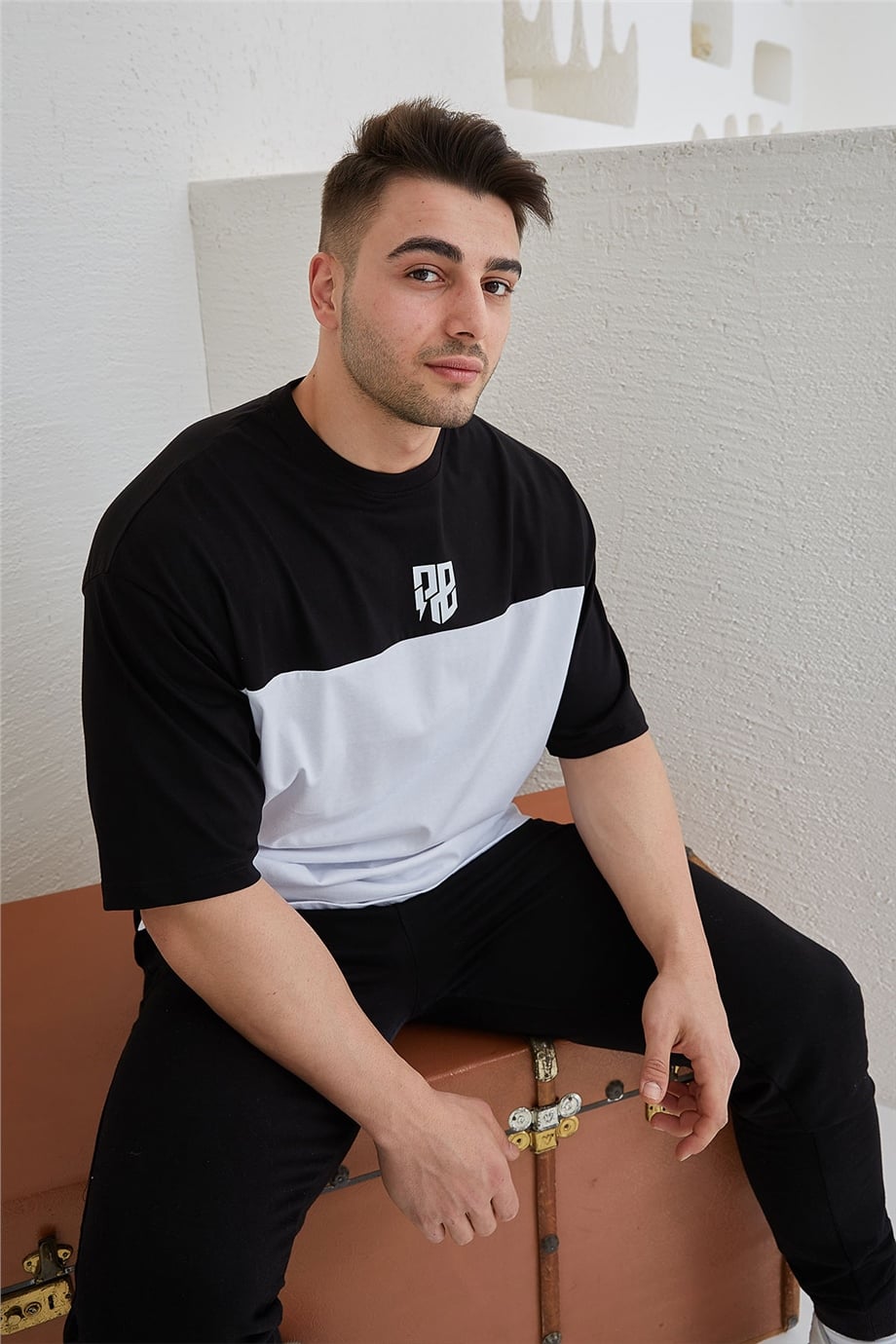 Çift Renkli Siyah Oversize T-Shirt