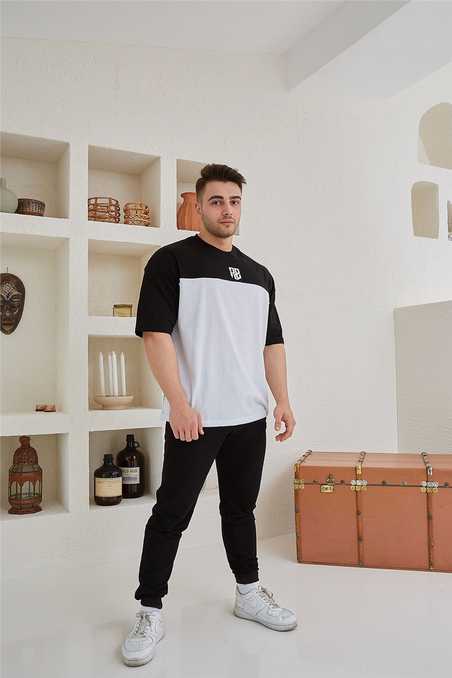 Çift Renkli Siyah Oversize T-Shirt