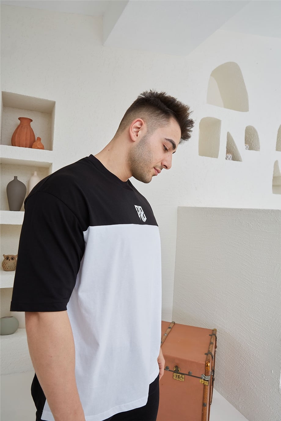 Çift Renkli Siyah Oversize T-Shirt