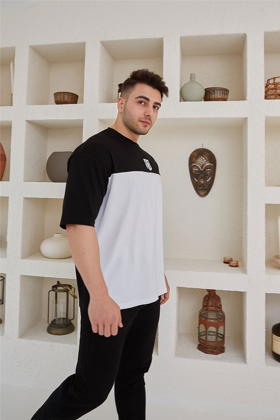 Çift Renkli Siyah Oversize T-Shirt