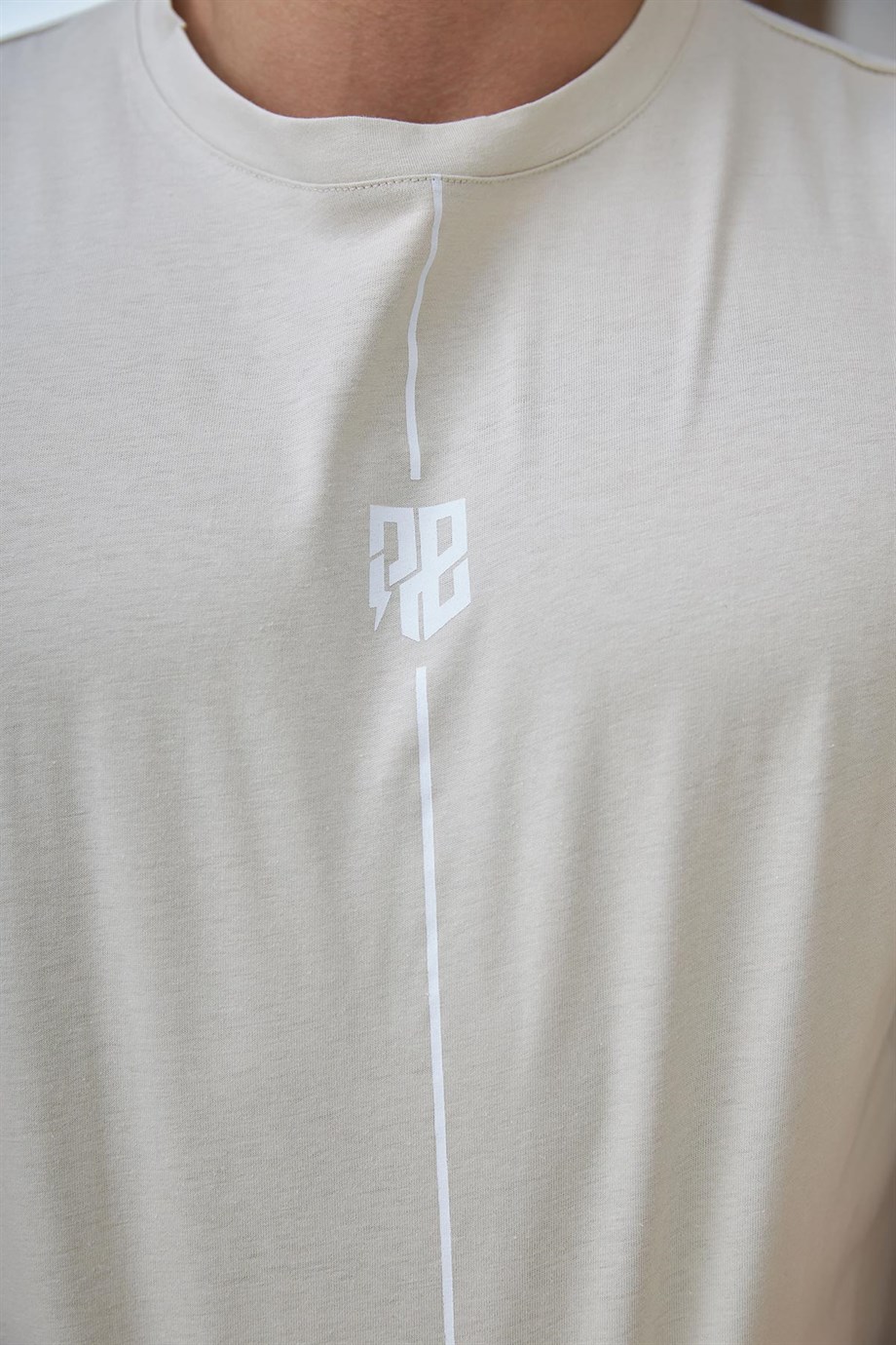 Çizgi Detaylı Oversize T-Shirt Taş