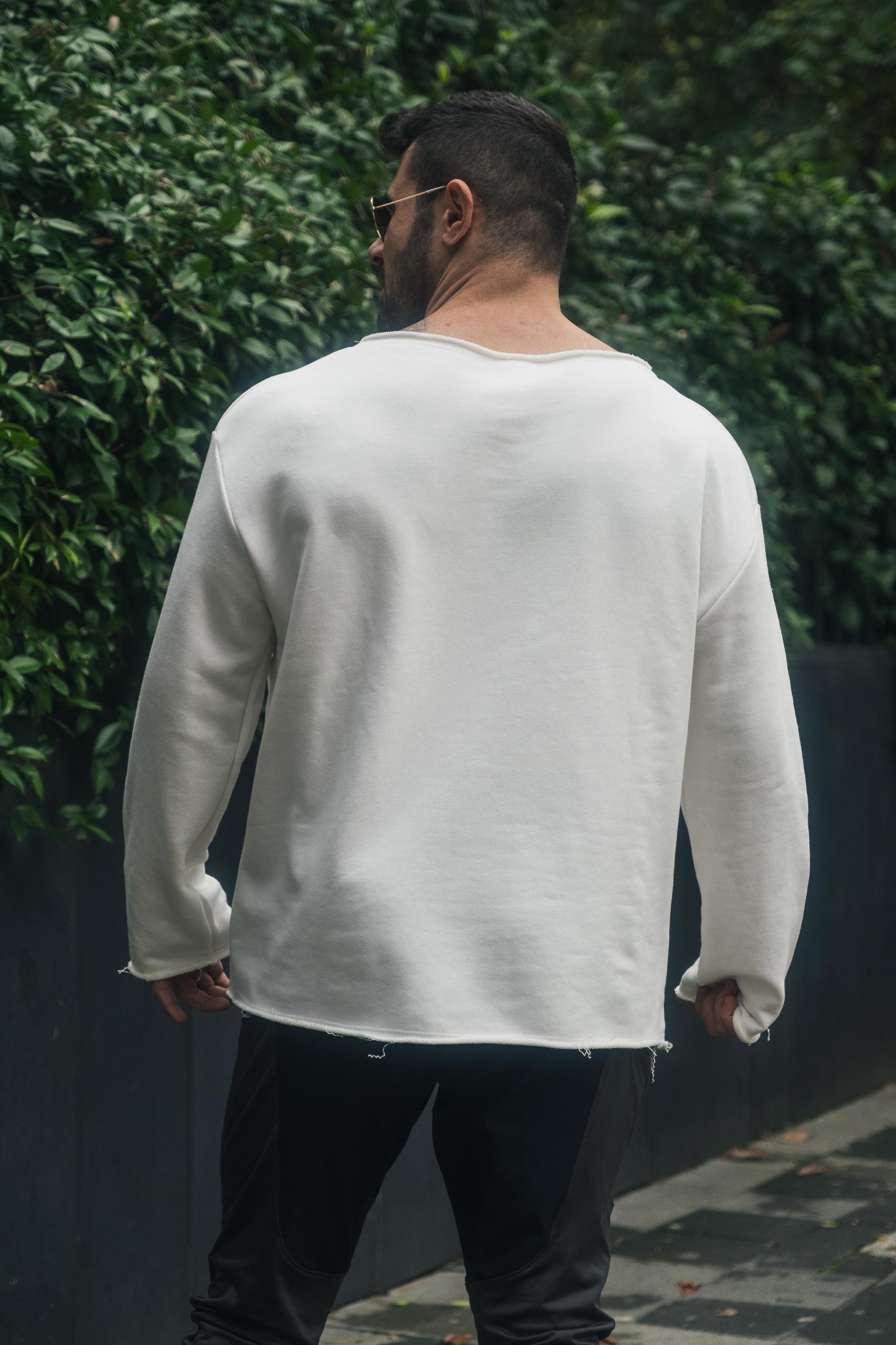 Dikişsiz Salaş Oversize Sweatshirt Beyaz