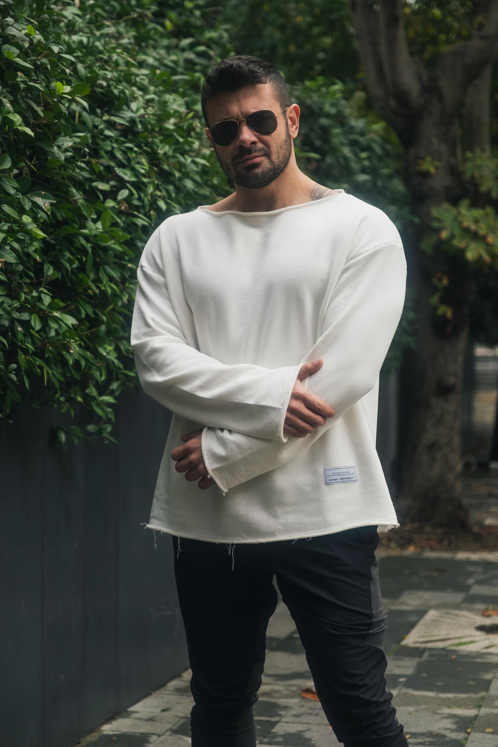 Dikişsiz Salaş Oversize Sweatshirt Beyaz