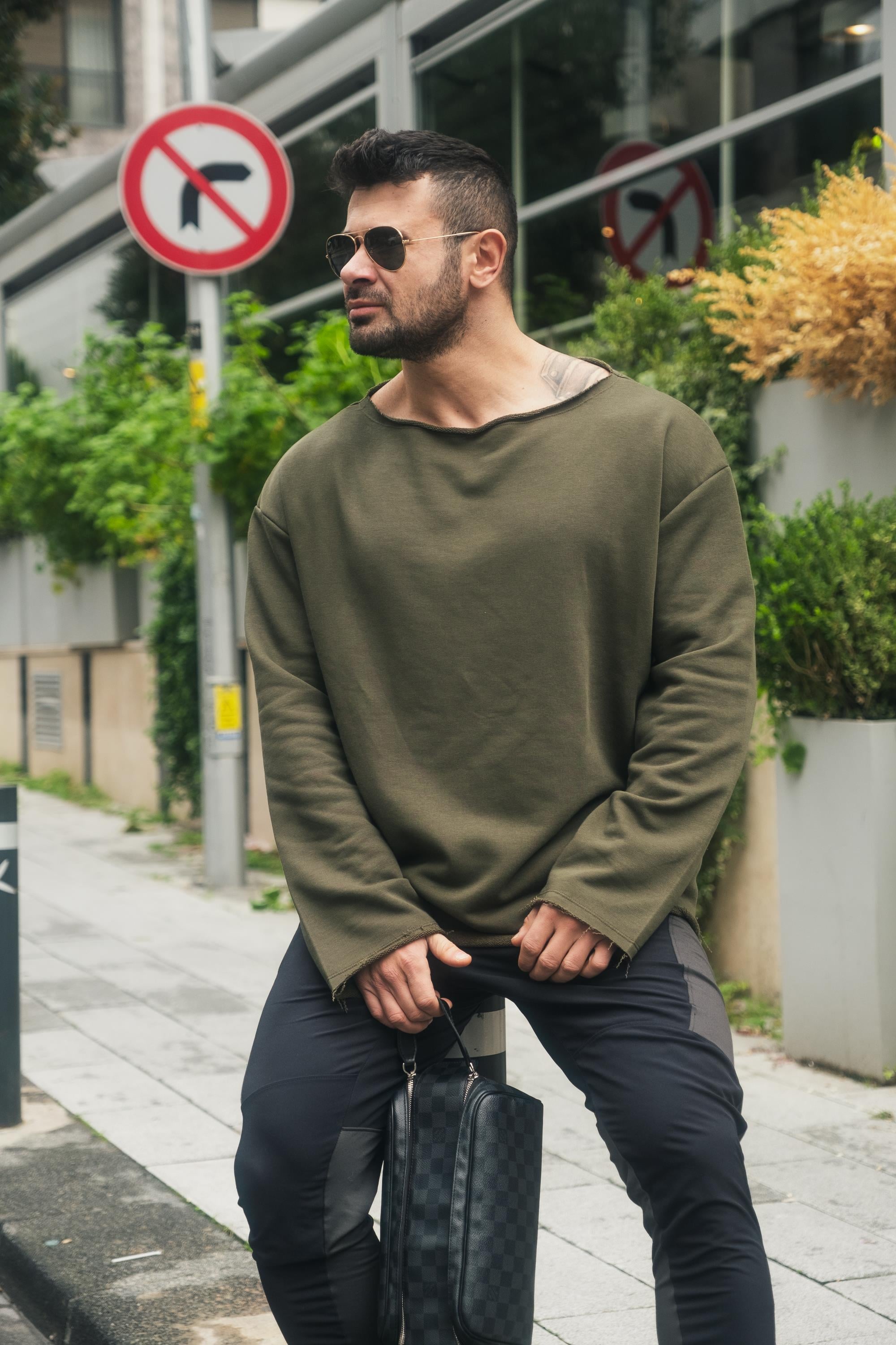 Dikişsiz Salaş Oversize Sweatshirt Haki