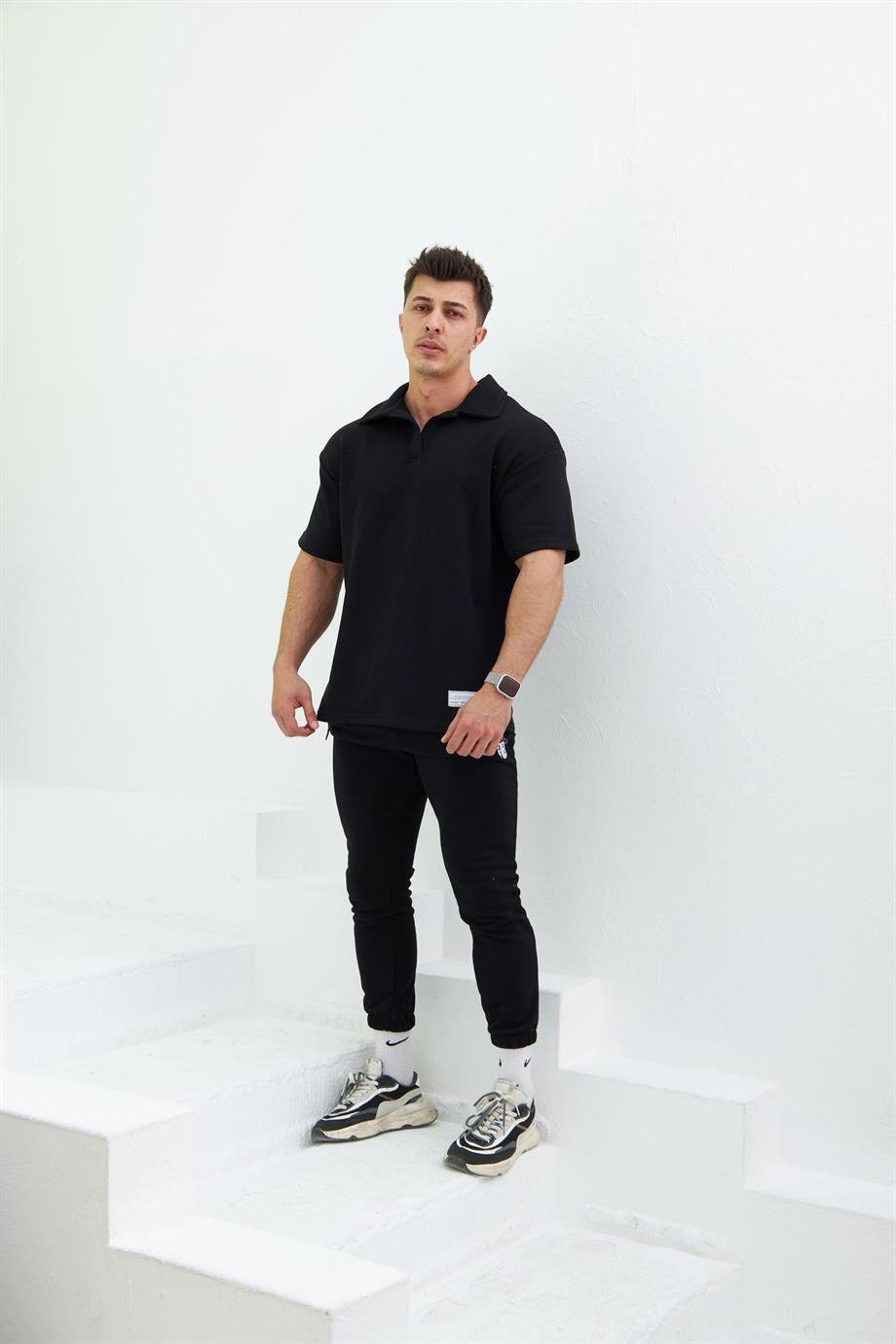 Etiket Detaylı Oversize Polo Tshirt