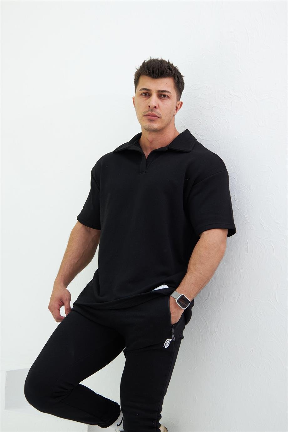 Etiket Detaylı Oversize Polo Tshirt