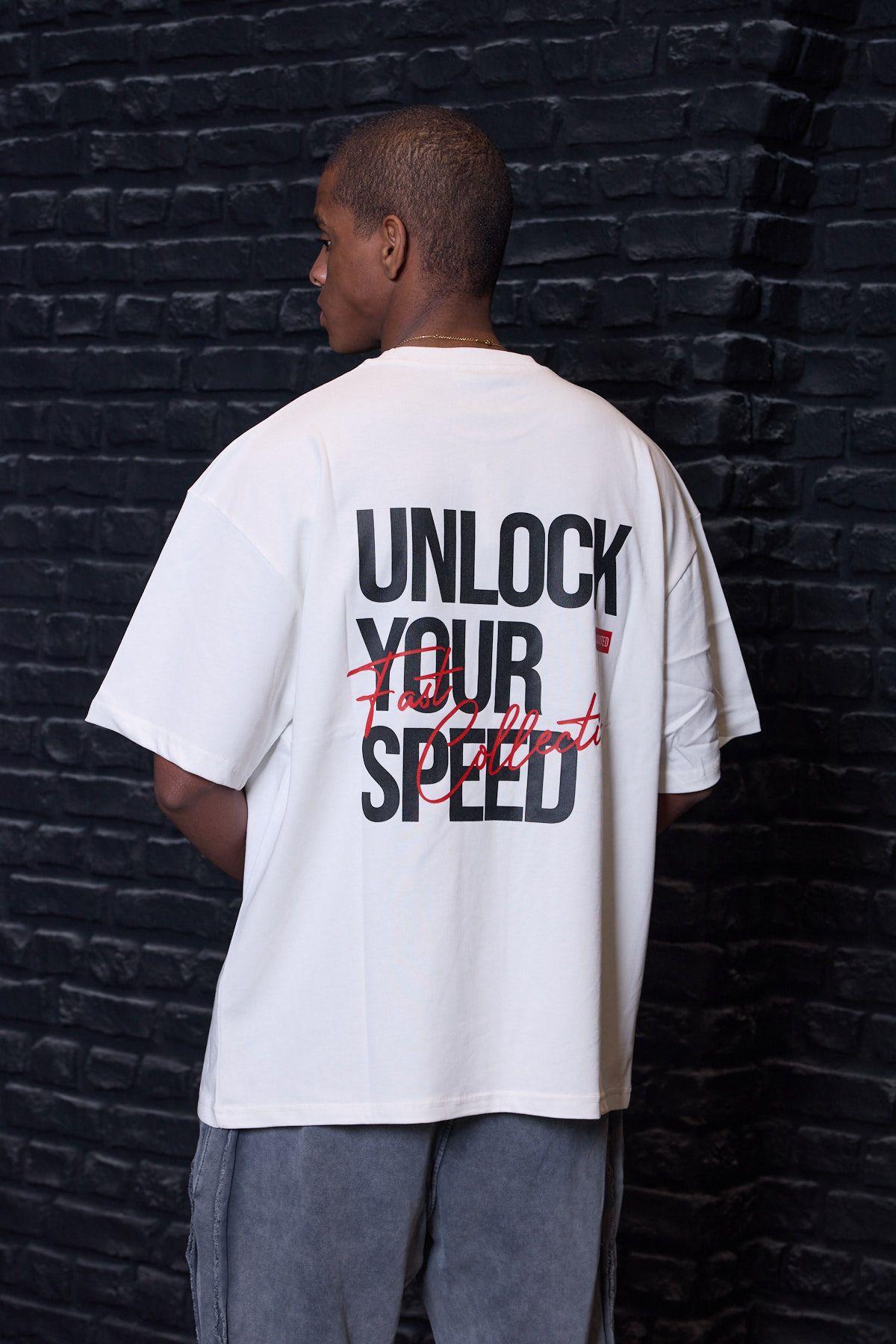 Fast Arka Baskı Oversize Tişört Beyaz