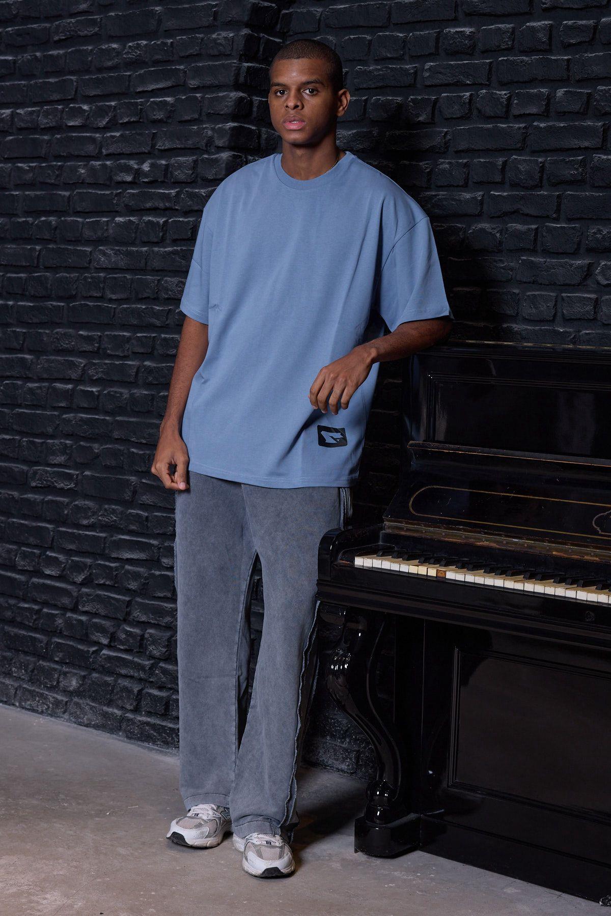 Fast Arka Baskı Oversize Tişört Mavi