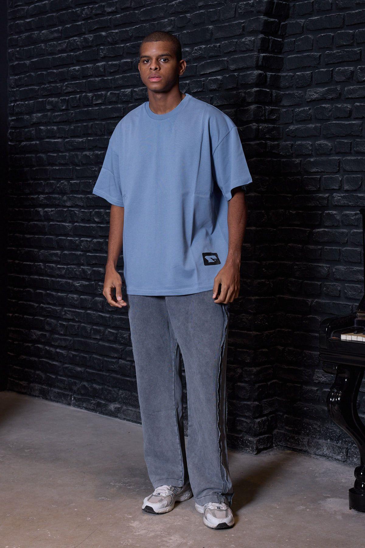 Fast Arka Baskı Oversize Tişört Mavi