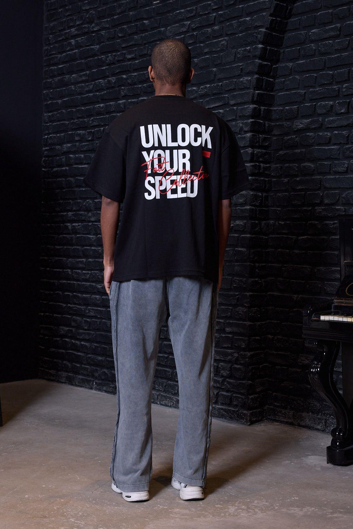 Fast Arka Baskı Oversize Tişört Siyah