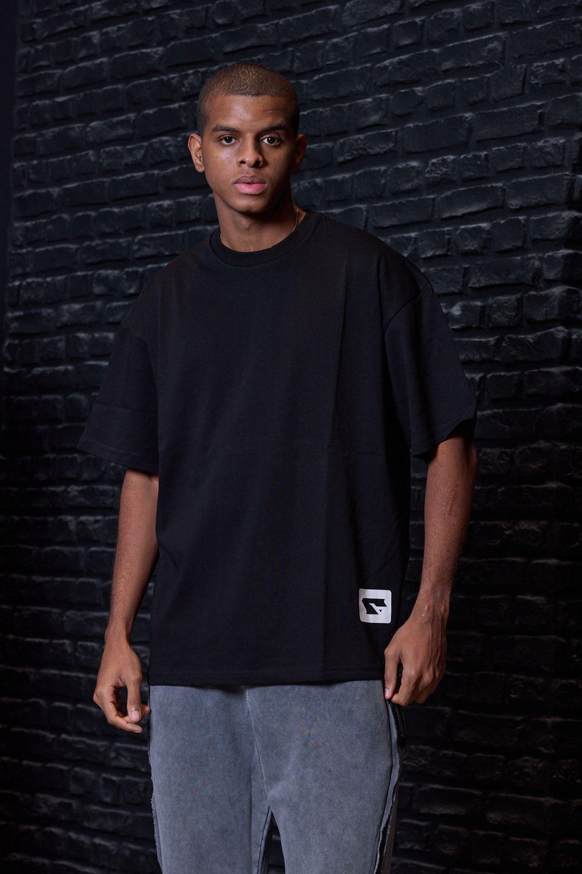 Fast Arka Baskı Oversize Tişört Siyah