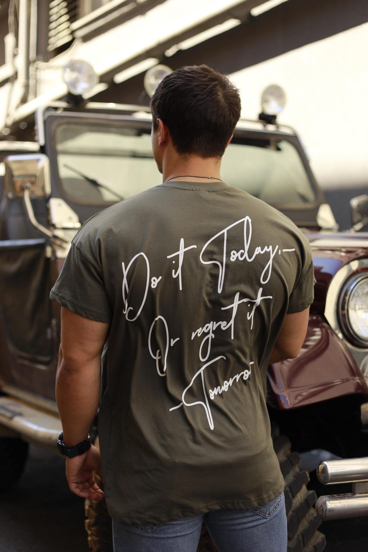 Fast Effect Sırt Baskılı Haki Oversize T-shirt