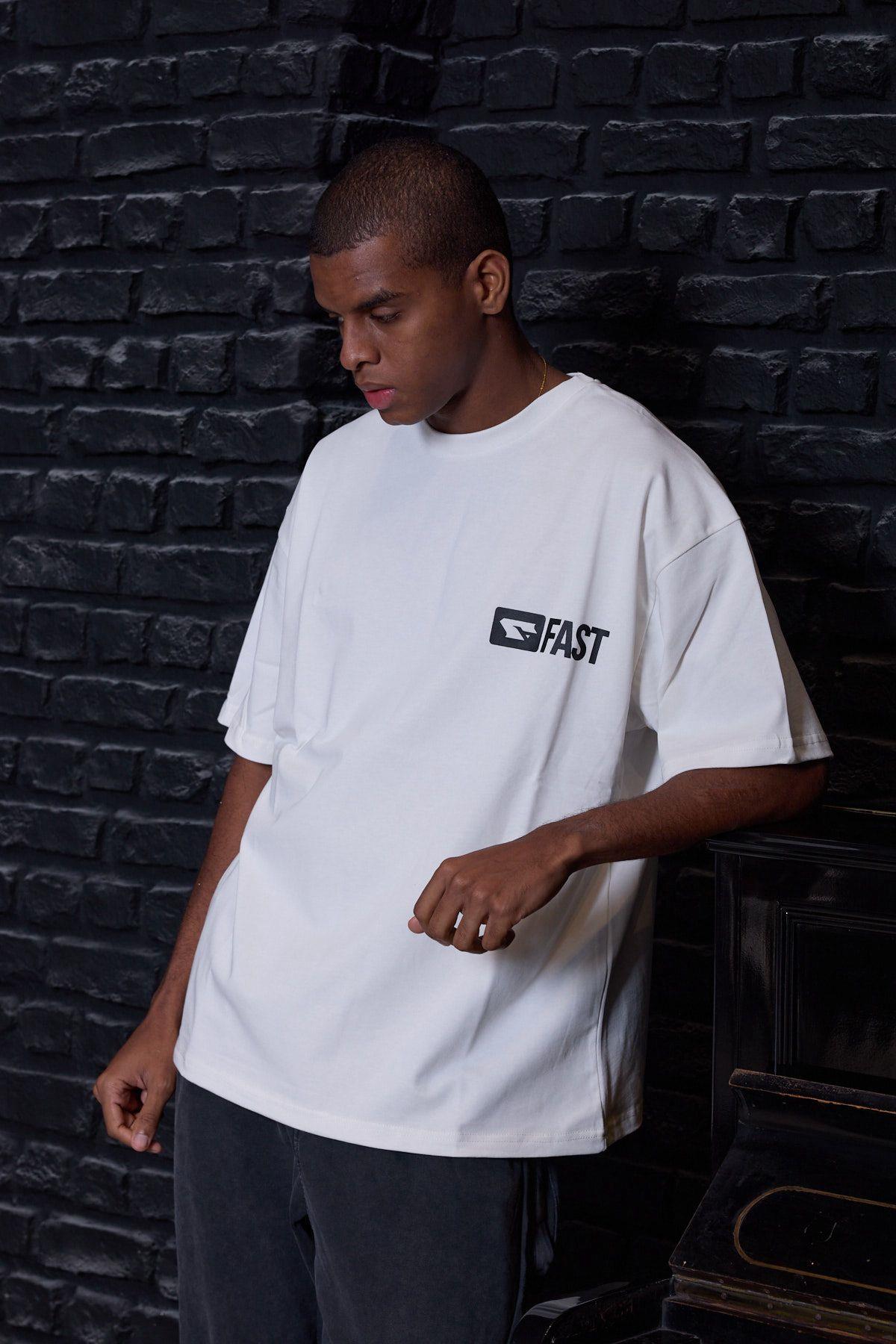 Fast Logo Oversize Tişört Beyaz