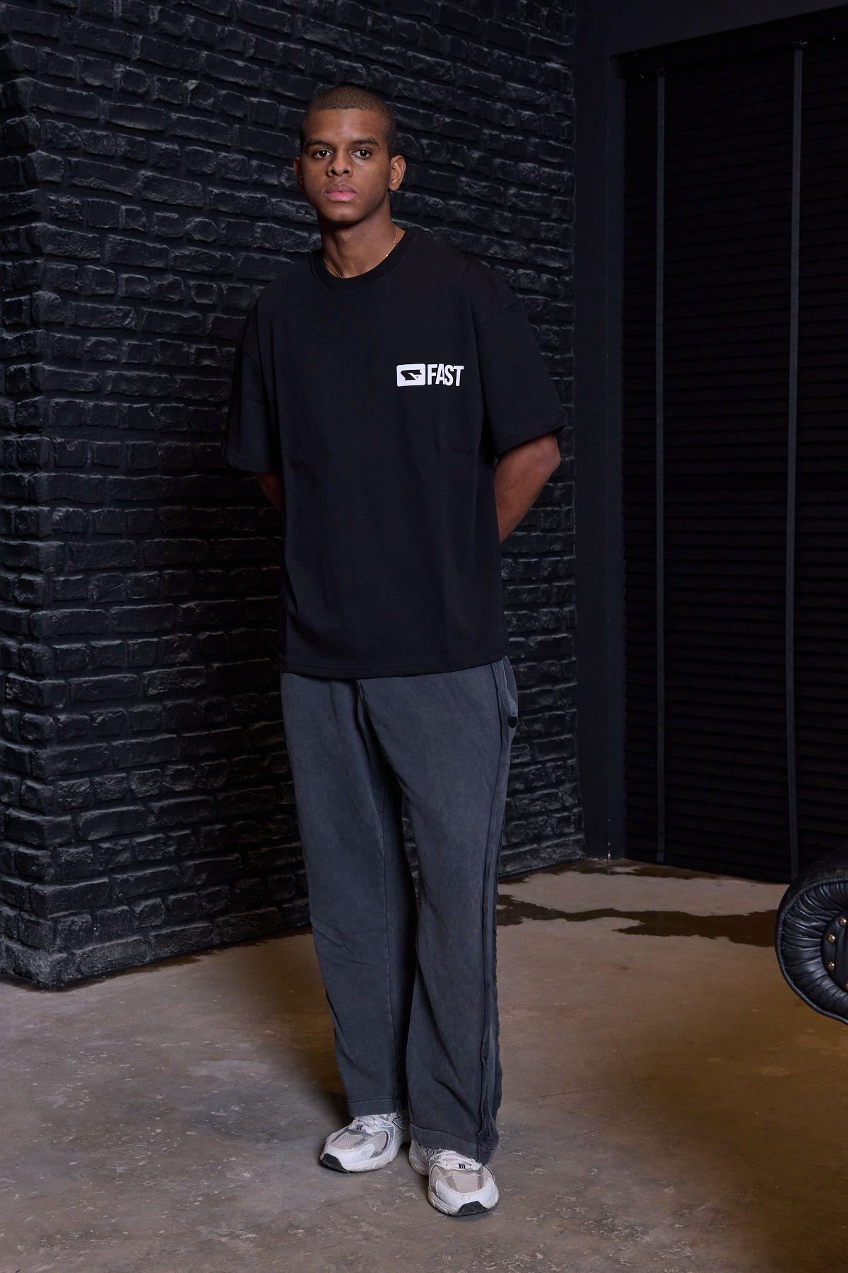 Fast Logo Oversize Tişört Siyah