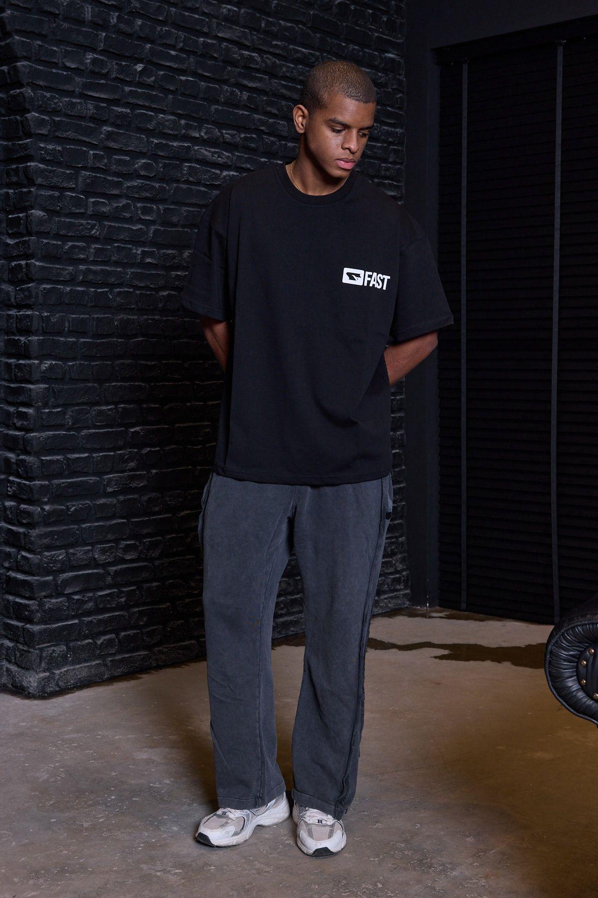 Fast Logo Oversize Tişört Siyah