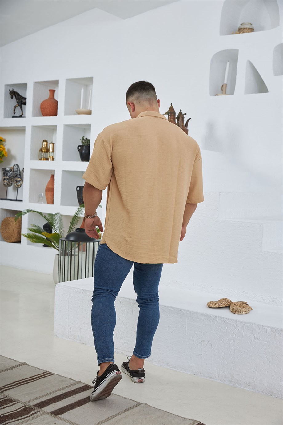 Kısa Kollu Oversize Gömlek Hardal