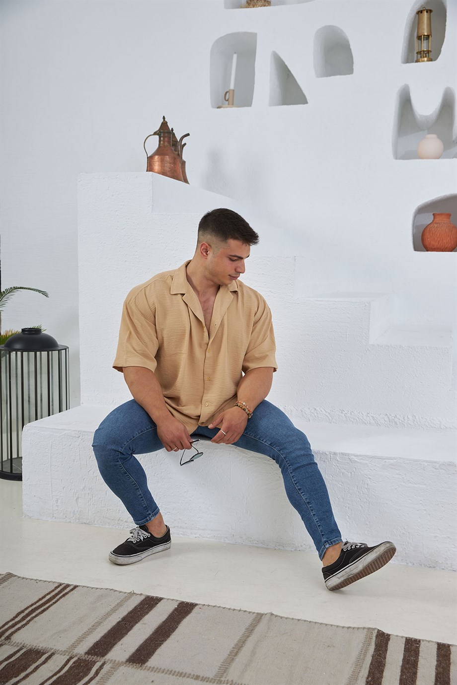 Kısa Kollu Oversize Gömlek Hardal