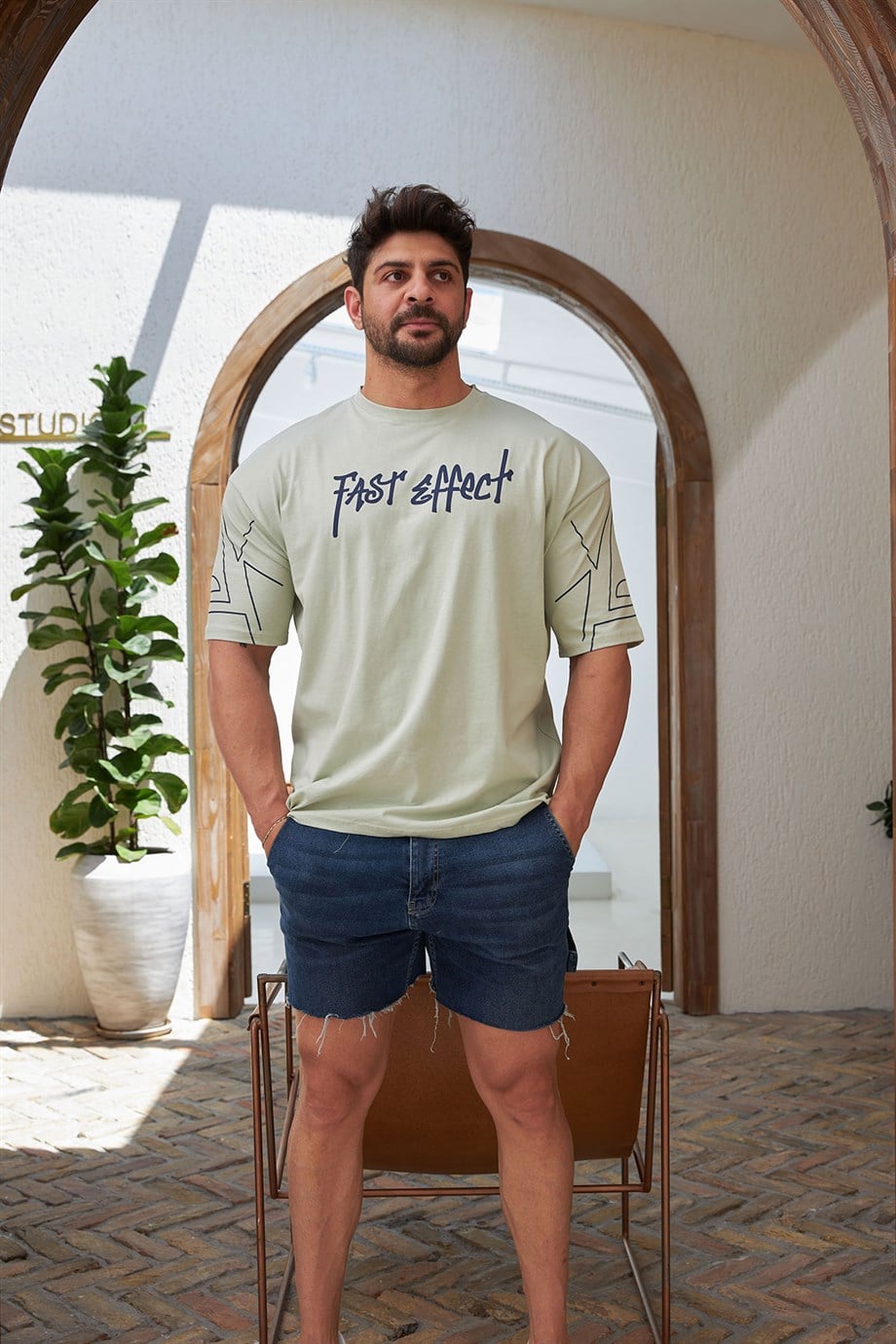 Kol Detaylı Oversize T-Shirt Yeşil