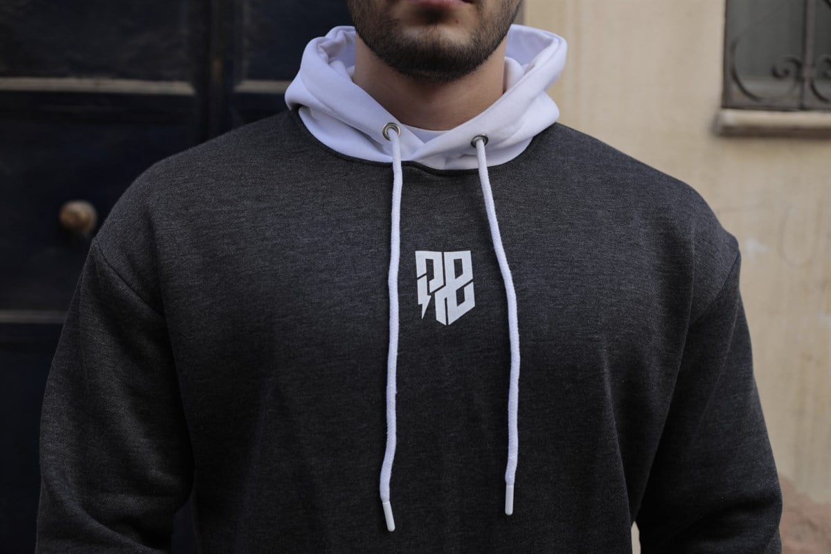 Kolu Şeritli Kapşonlu Antrasit Oversize Sweatshirt