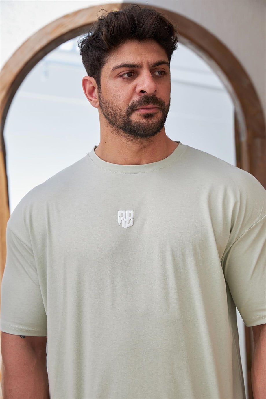 Logo Kabartma Detay Oversize T-Shirt Yeşil